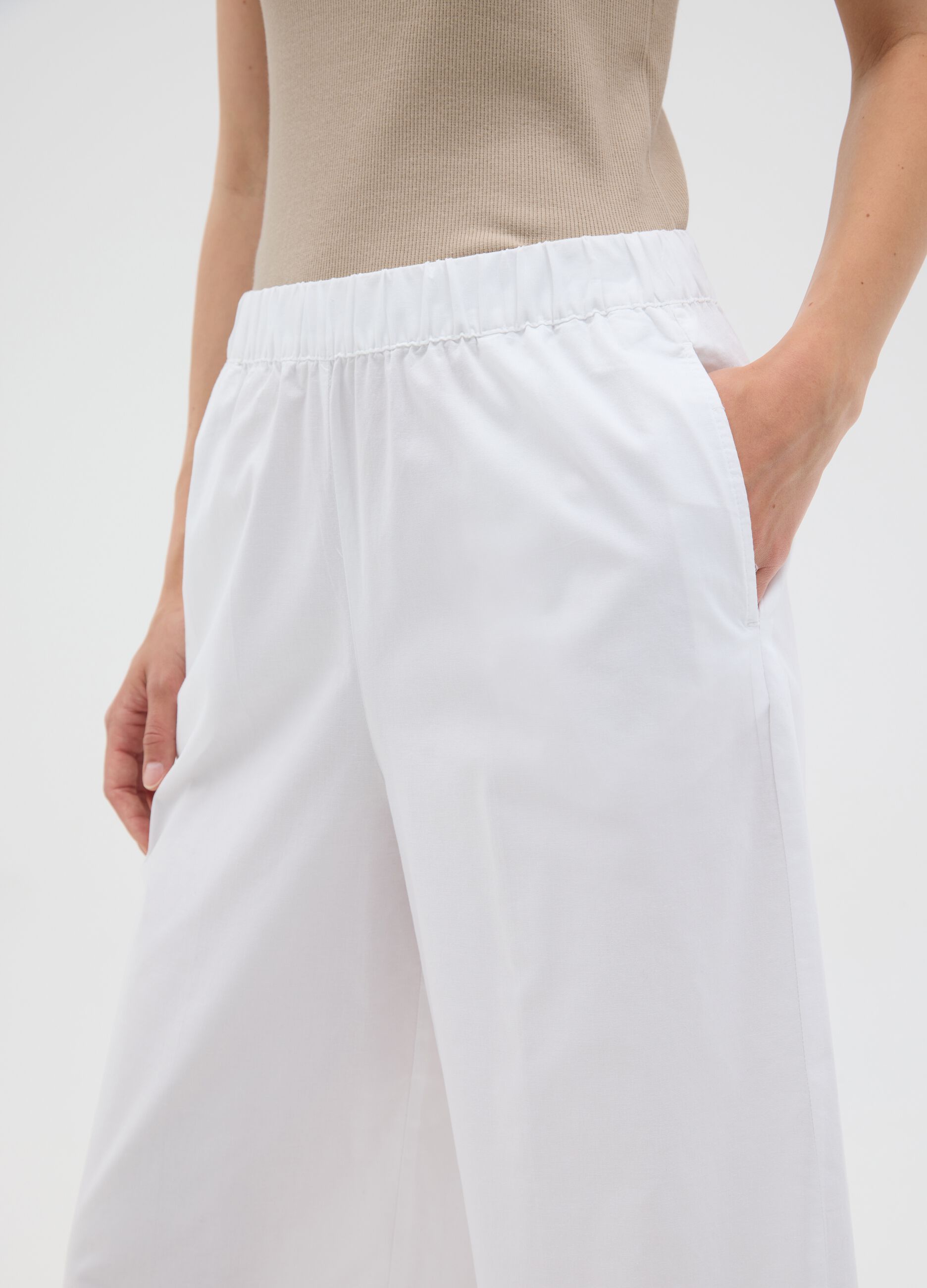 Women's White Regular Fit Culotte Trousers