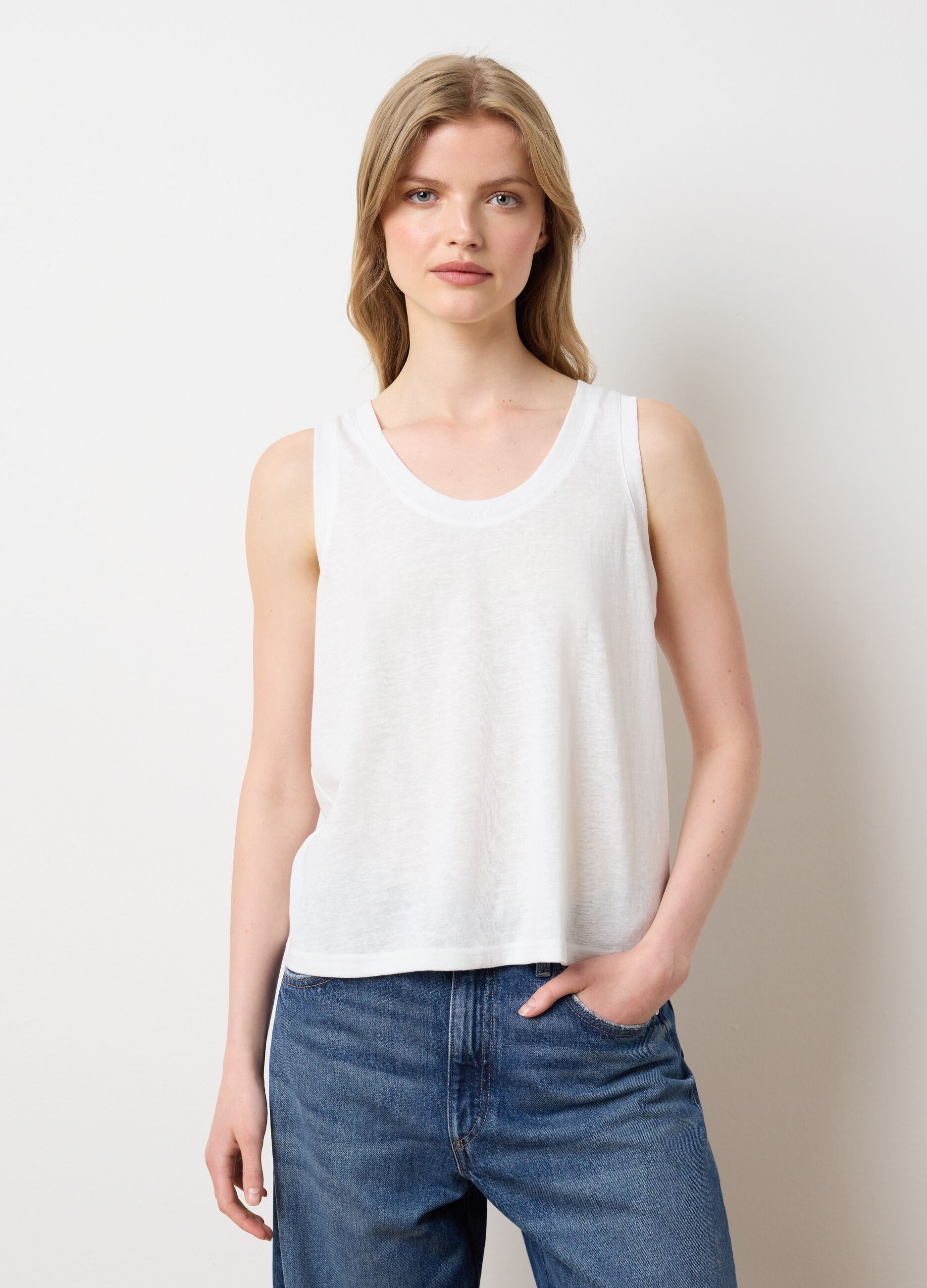 White Cotton Blend Vest
