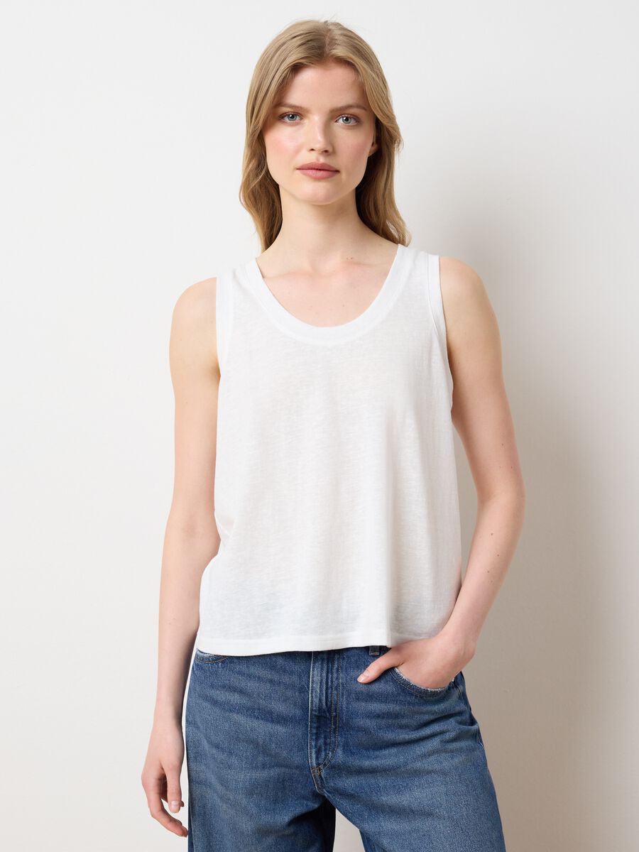 White Cotton Blend Vest_1