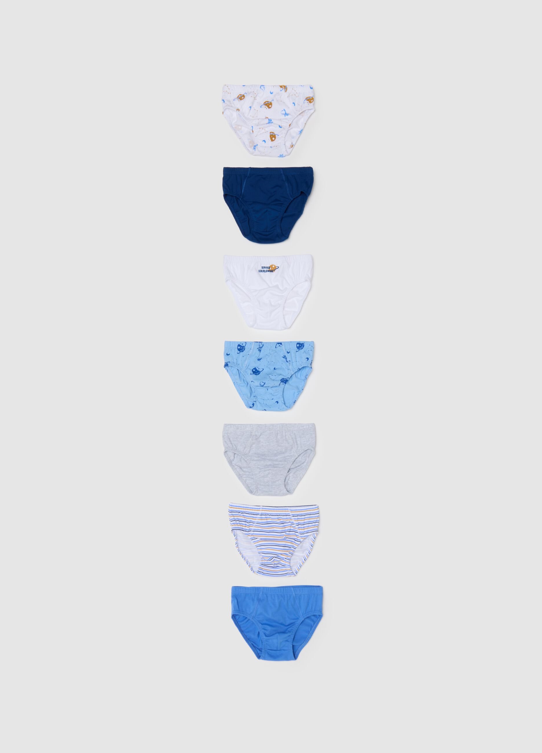 Set of 7 boys' briefs in multicolour pure cotton