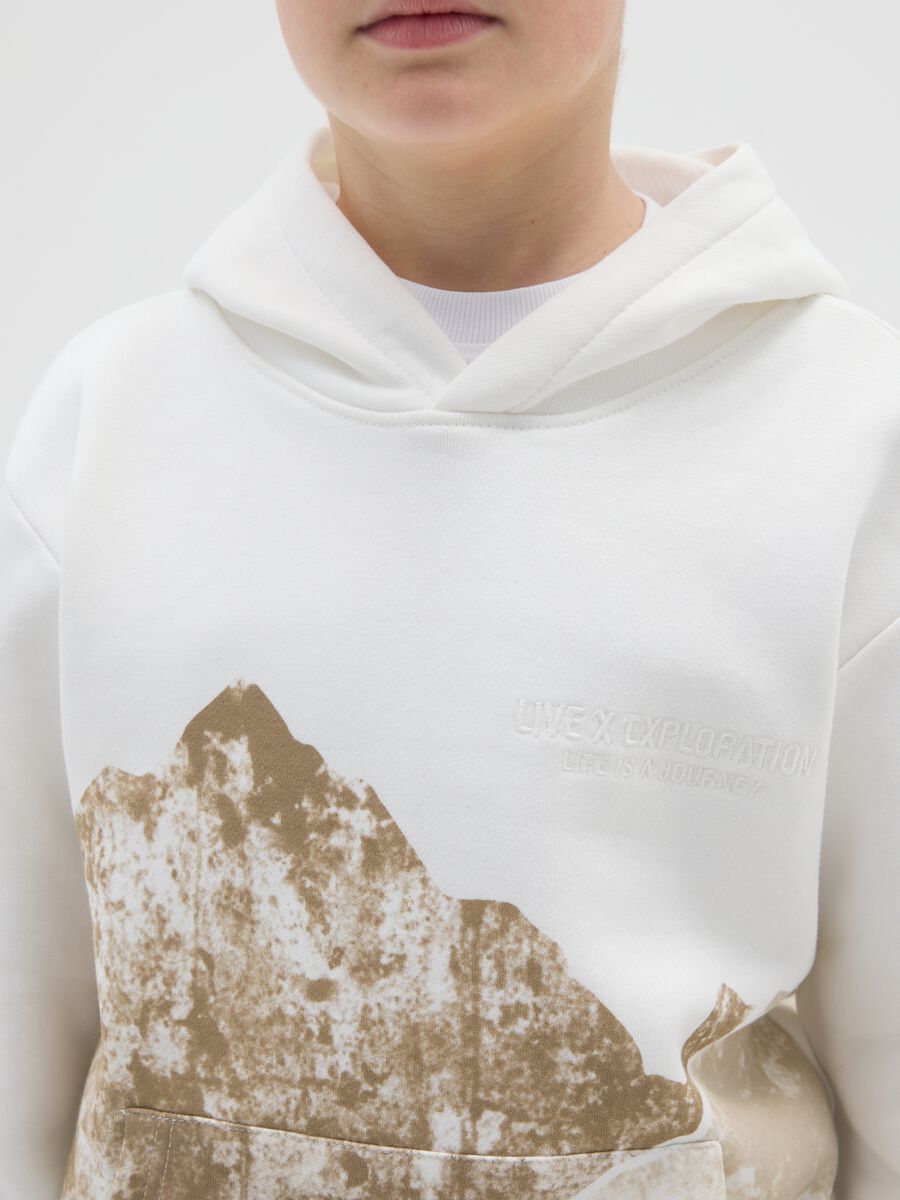 Felpa con cappuccio bianca da ragazzo in misto cotone relaxed fit_2