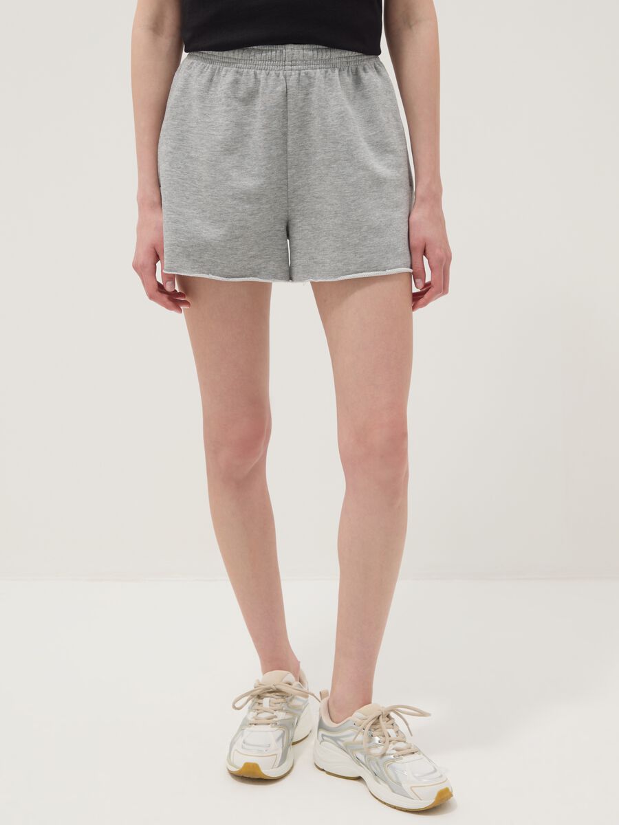 Grey cotton-blend shorts with elasticated waist_1