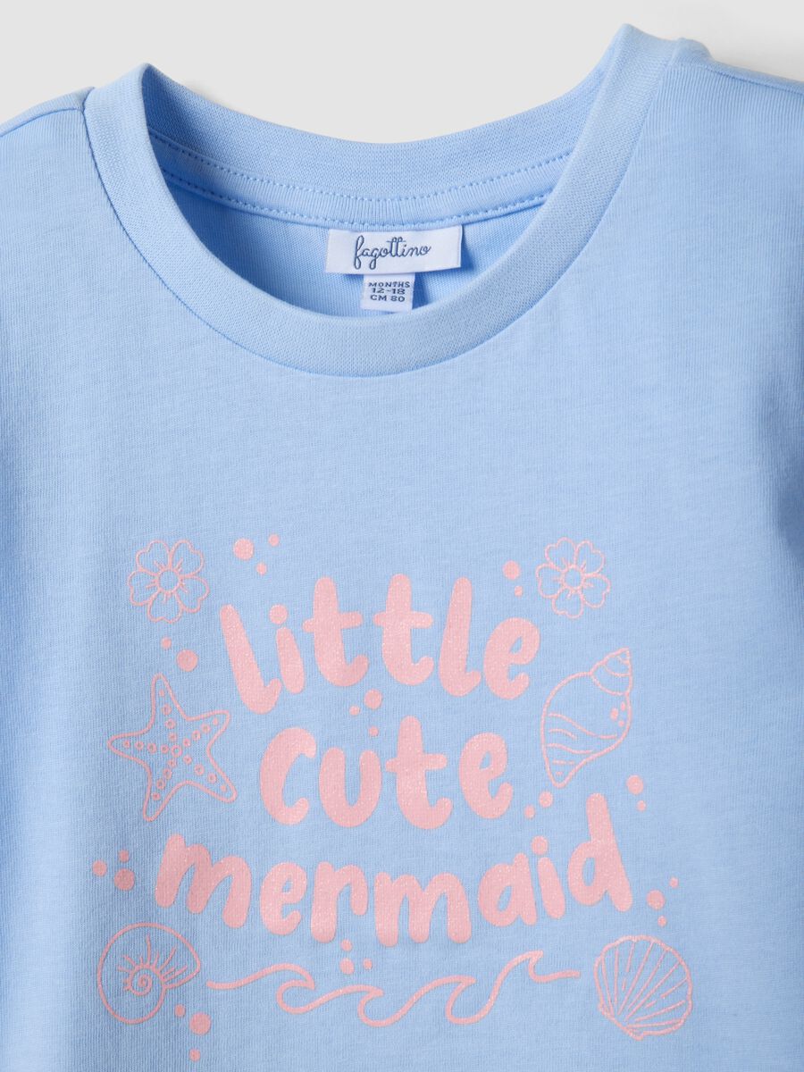 Girls&rsquo; light blue pure organic cotton T-shirt with seaside print_2