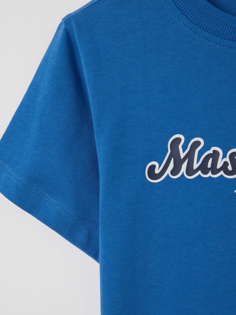 Blue cotton T-shirt with lettering print_3