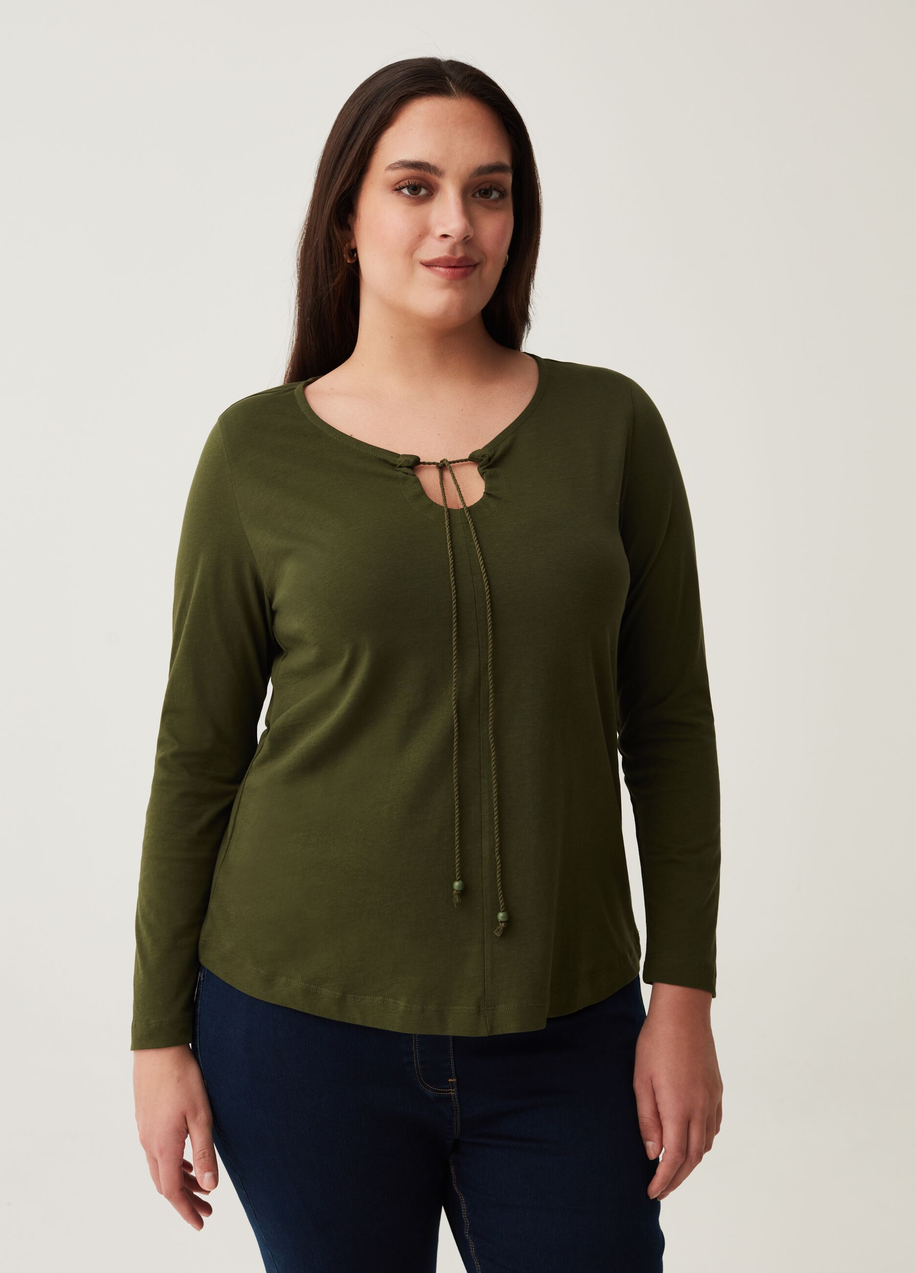 T-shirt a maniche lunghe con laccetto Curvy_0