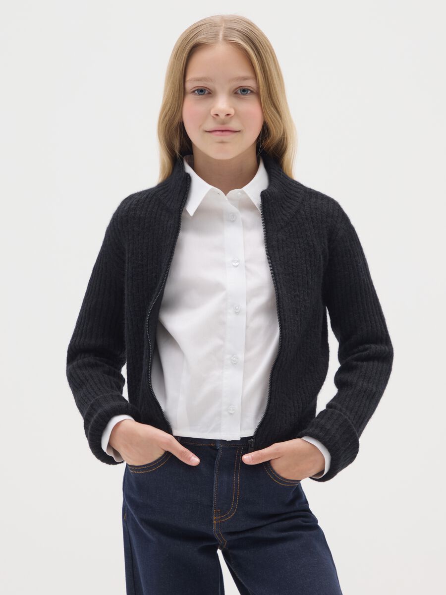 Black Hooded Cardigan for Girls_0