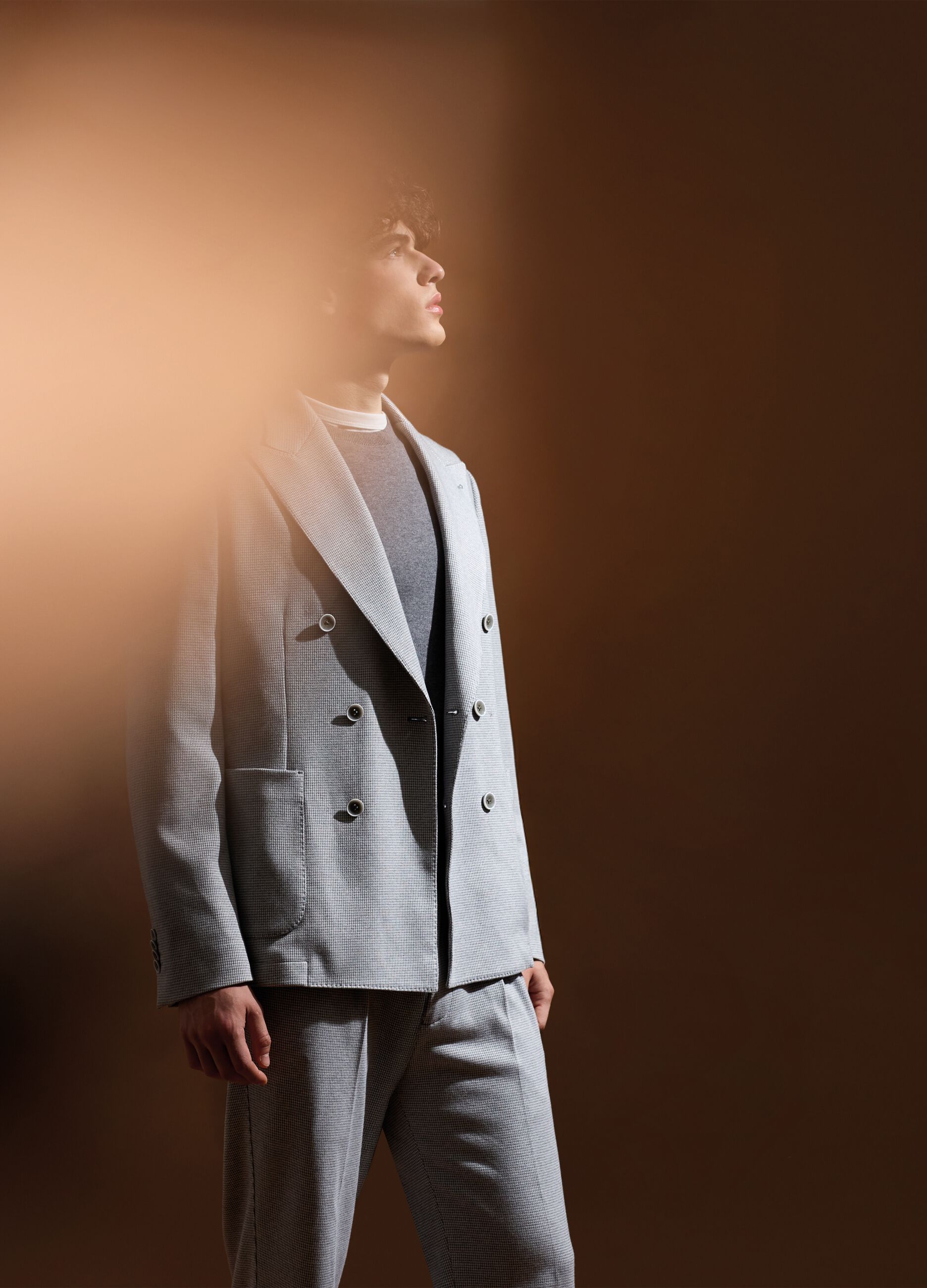 Slim fit checked cotton blend blazer with buttons