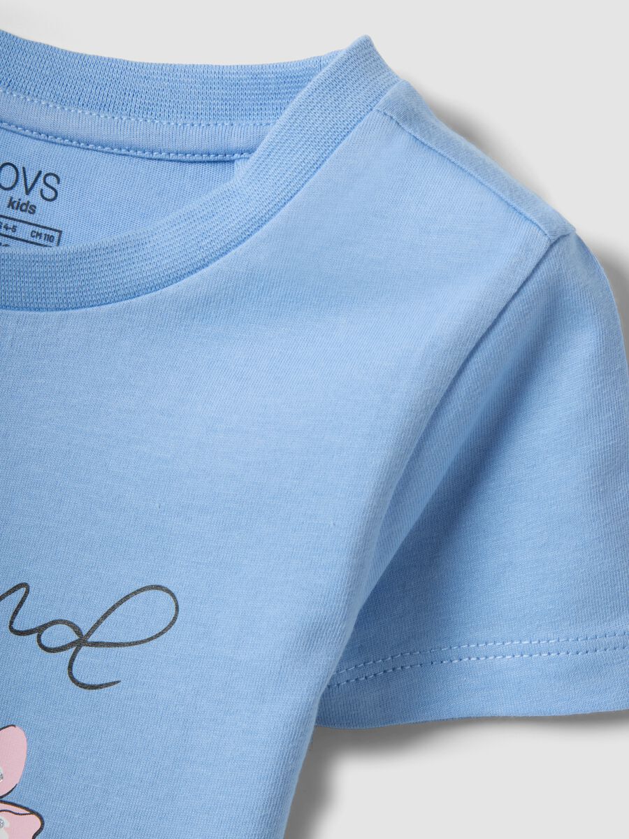 T-shirt azzurra in puro cotone organico da bambina con stampa e glitter_2