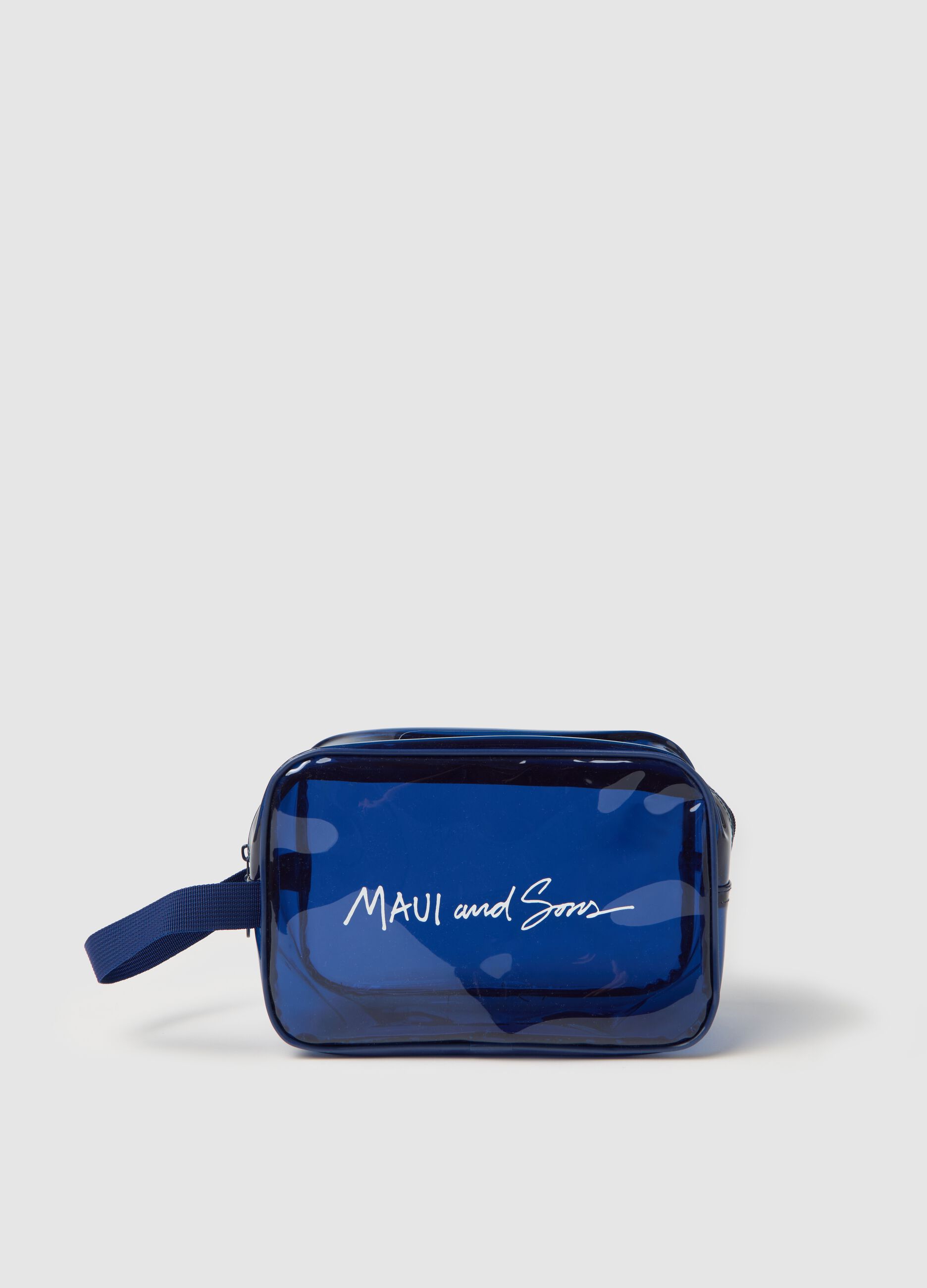 Beauty case da uomo in PVC blu con chiusura zip