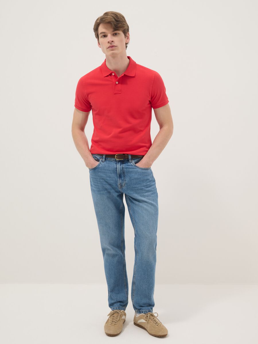 Slim fit pure cotton red short sleeve polo shirt_2