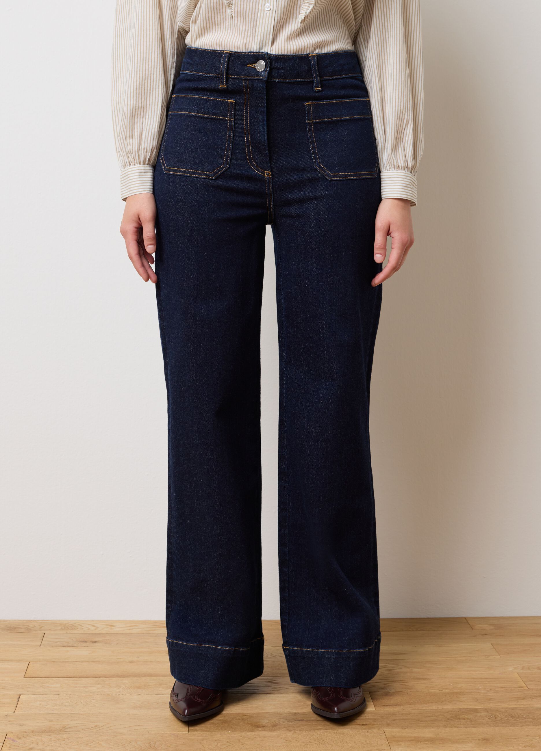 Blue Wide Leg Denim Trousers