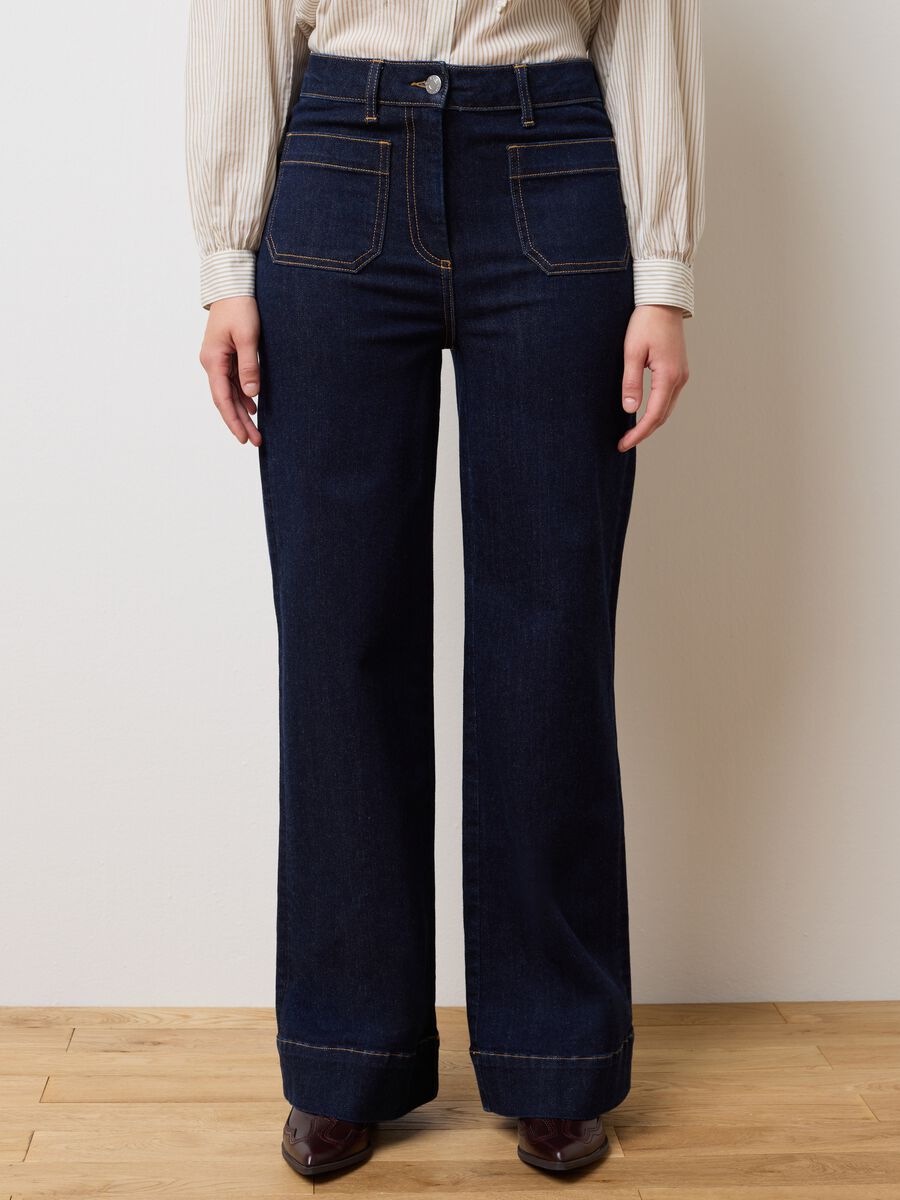 Blue Wide Leg Denim Trousers_1