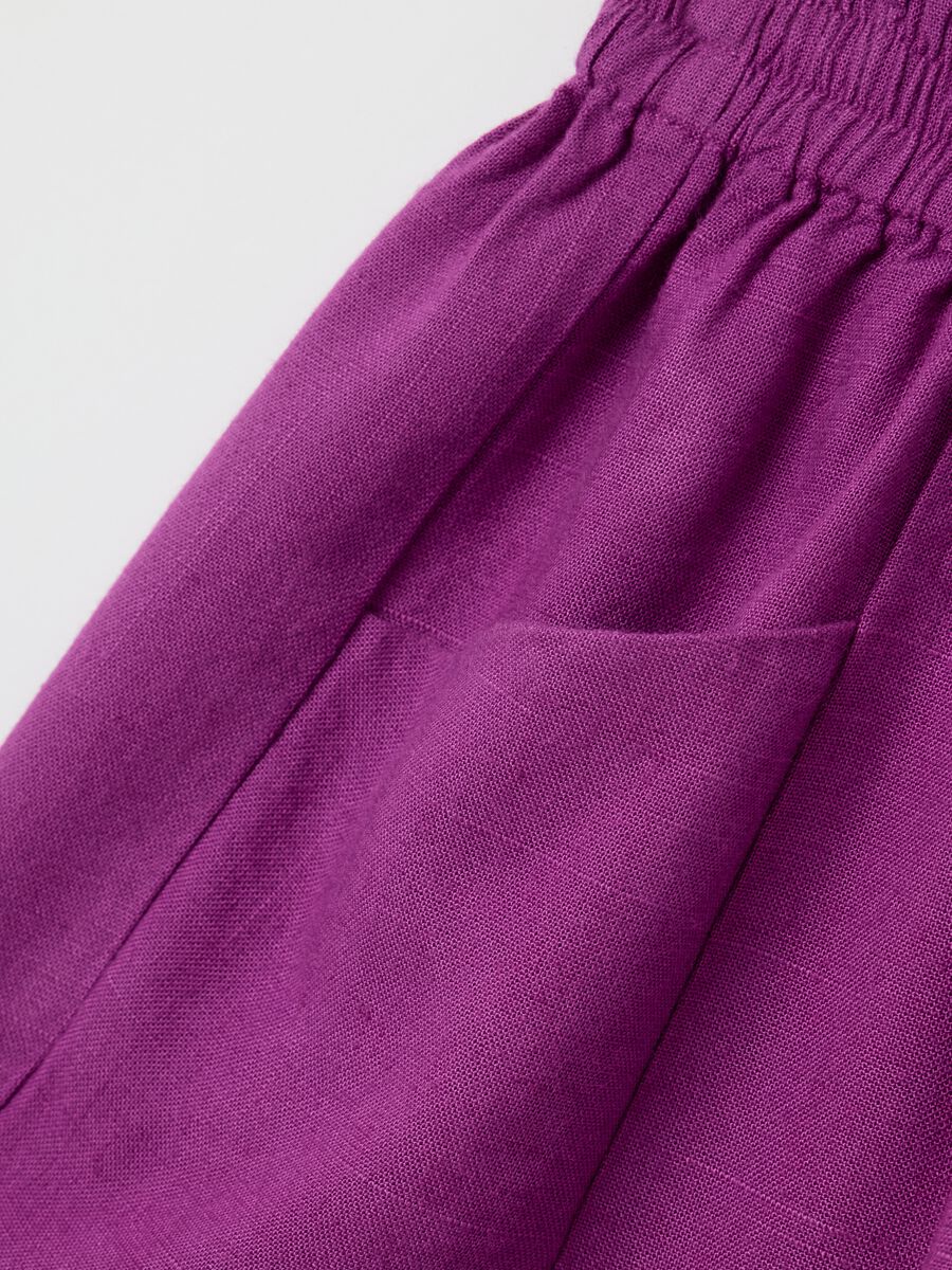 Purple wide-leg shorts in viscose and linen_2