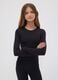 T-shirt nera in cotone organico elasticizzato con collo a costine per ragazza_0