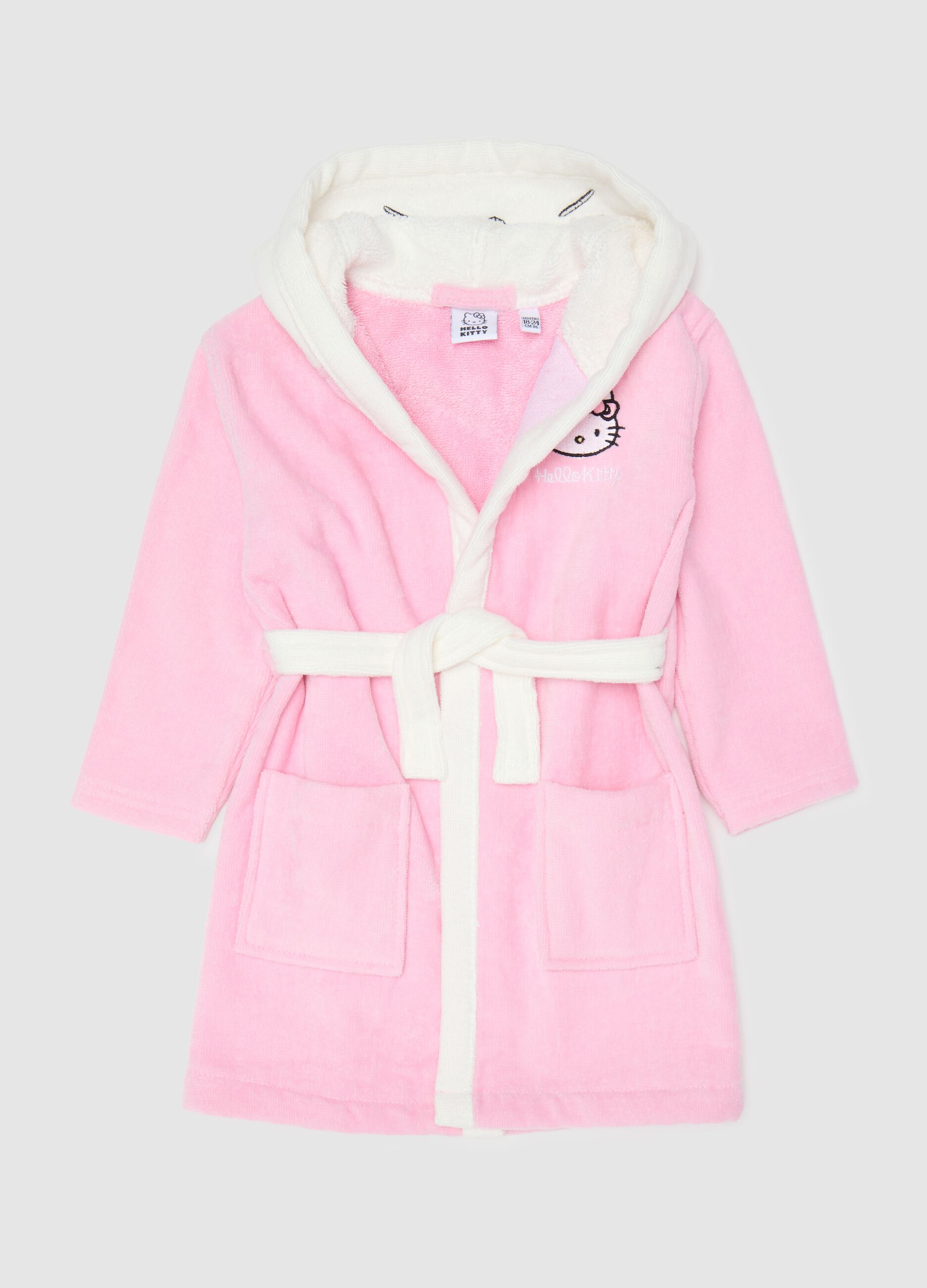 Girls’ multicoloured robe in 100% cotton with hood and pockets