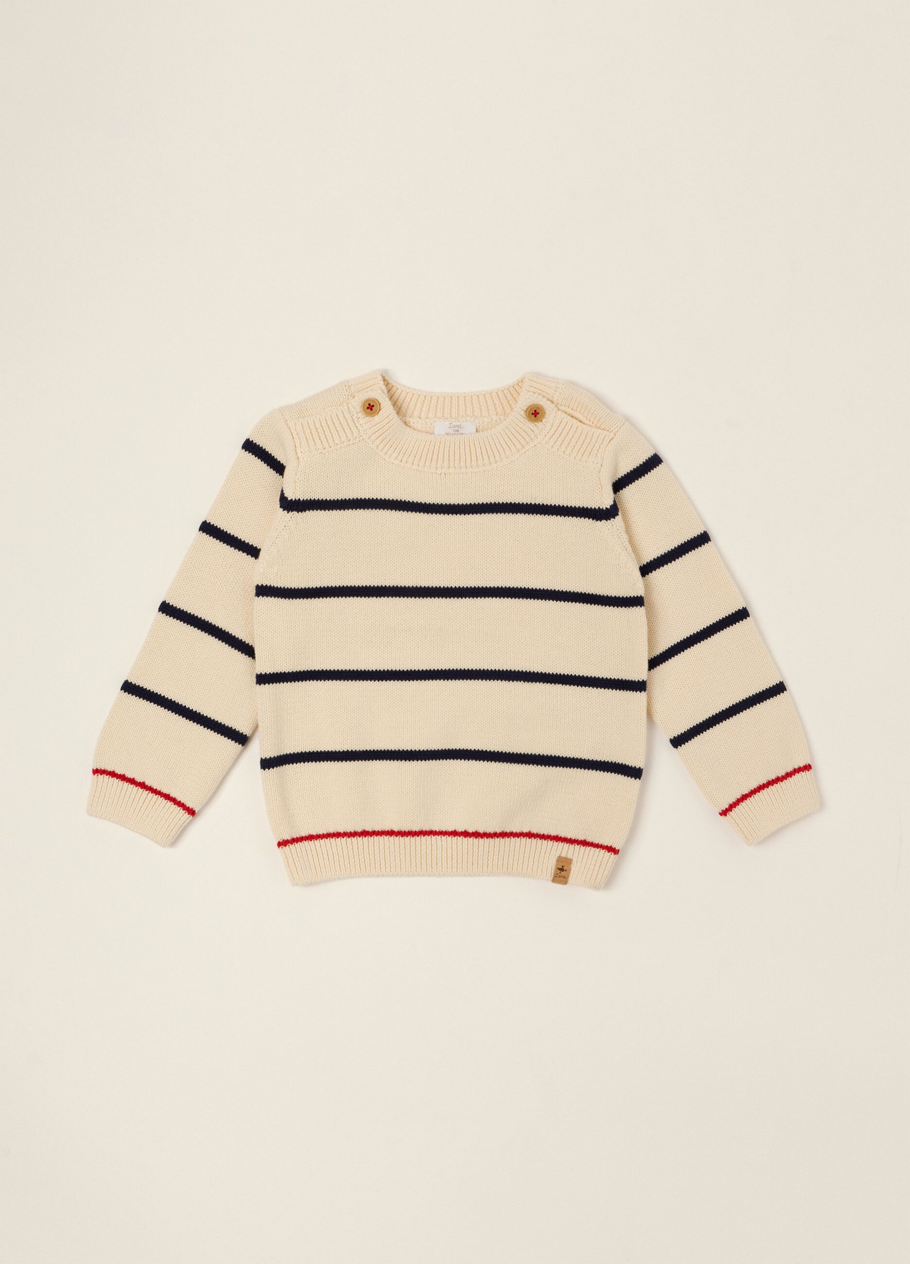 Beige striped cotton-blend baby jumper