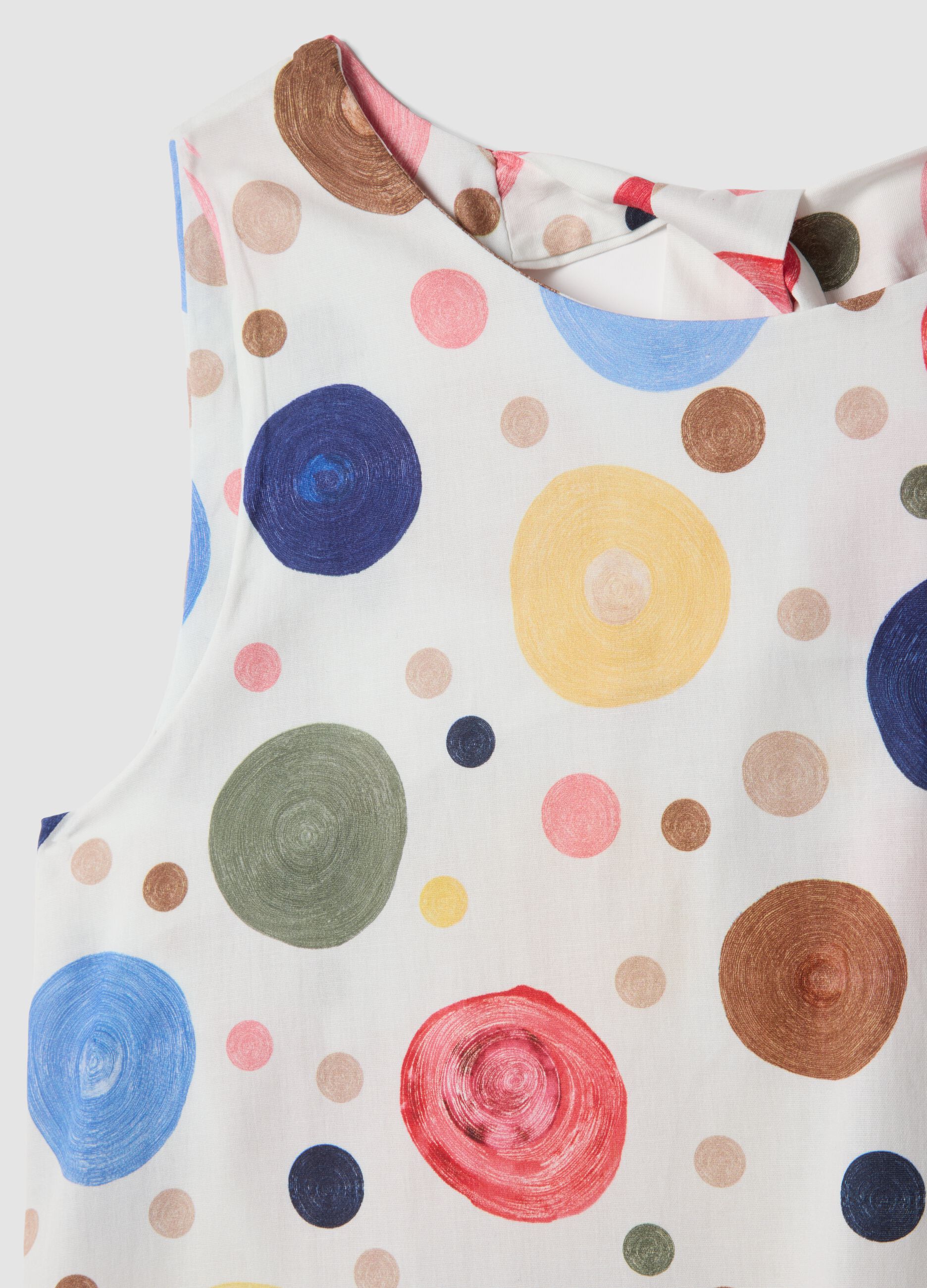 Sleeveless multicolour stretch-cotton dress with ruffle hem