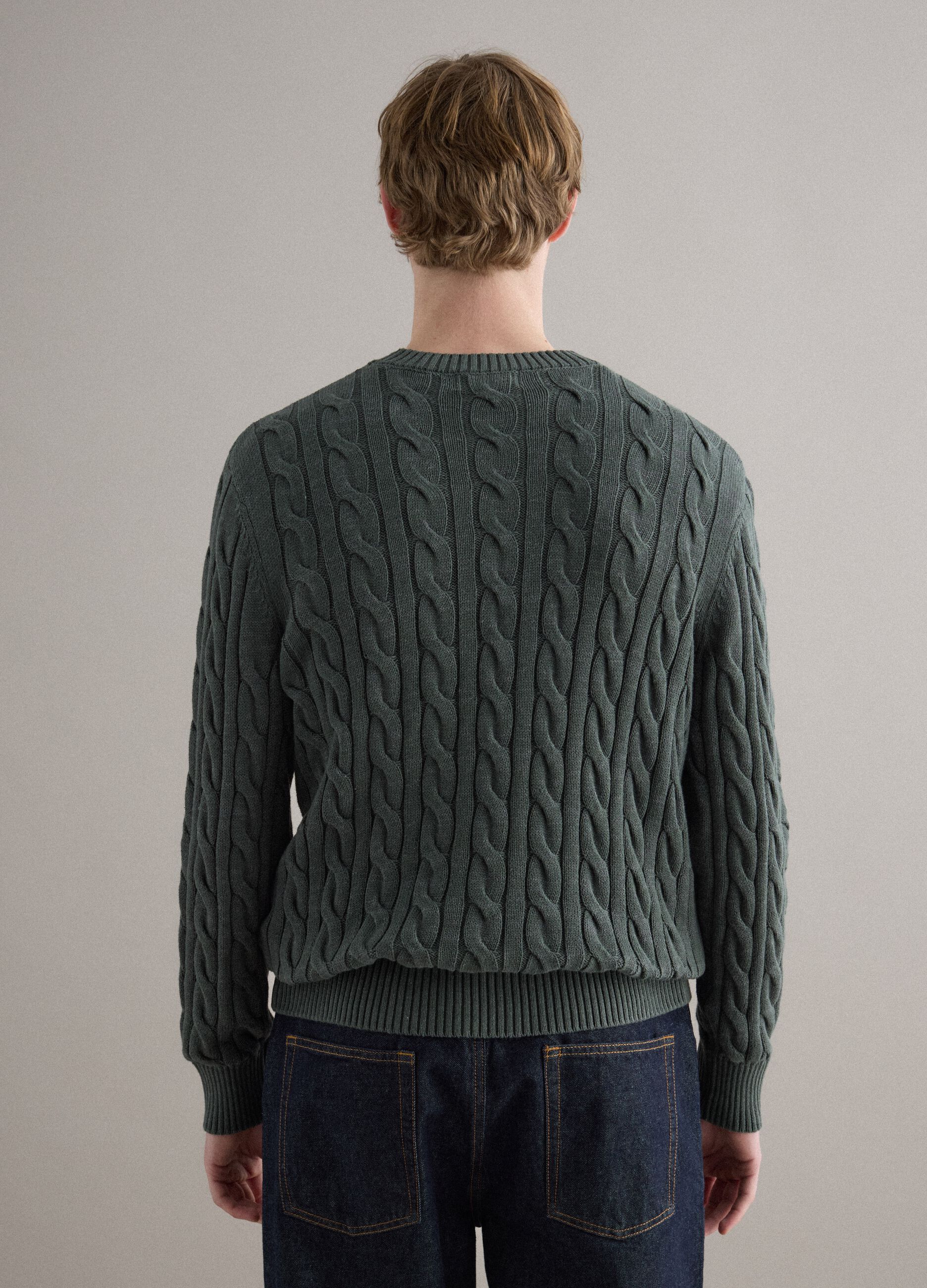 Green pure cotton regular fit jumper with woven design