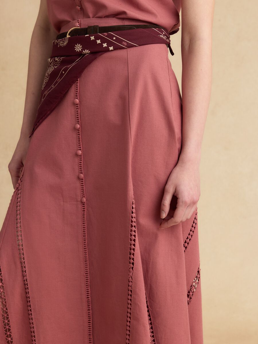 Pink cotton-linen blend skirt with openwork detailing_3