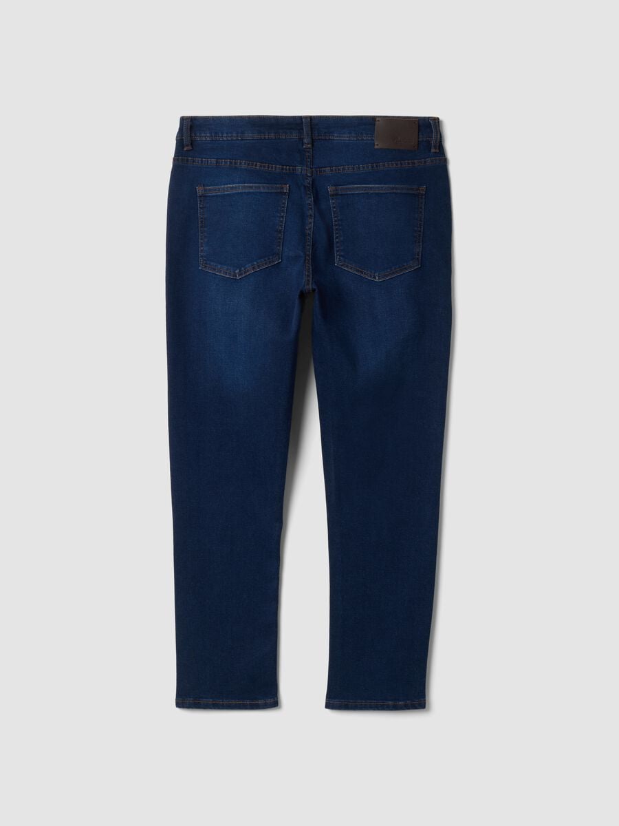 Jeans blu scuro in cotone elasticizzato slim tapered fit_2