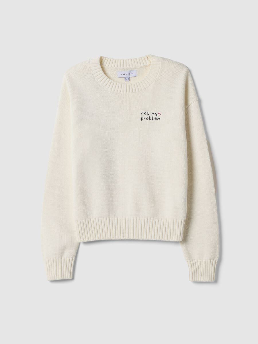 Regular fit white cotton blend pullover_4