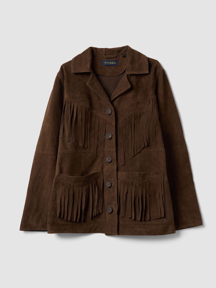 Brown genuine leather jacket with fringes_5