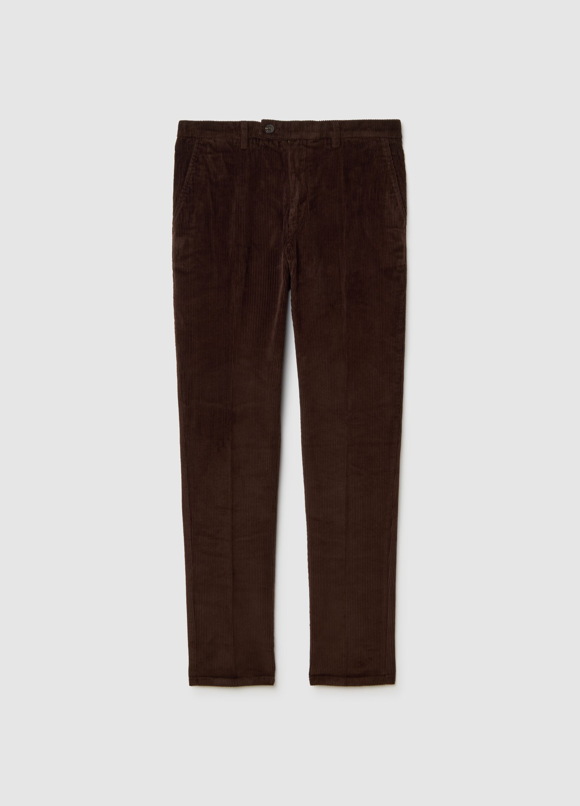 Regular Fit Brown Stretch Cotton Trousers