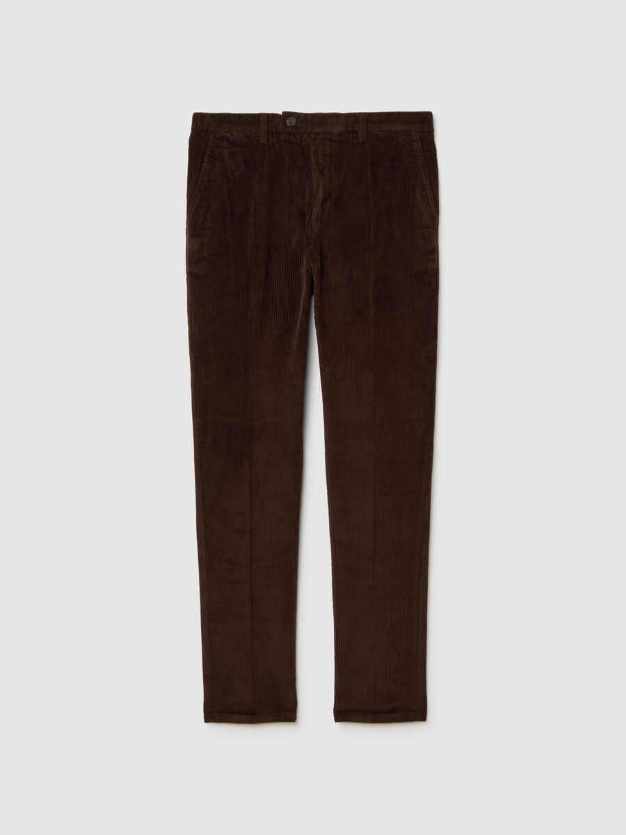 Pantaloni in cotone elasticizzato marroni regular fit_0