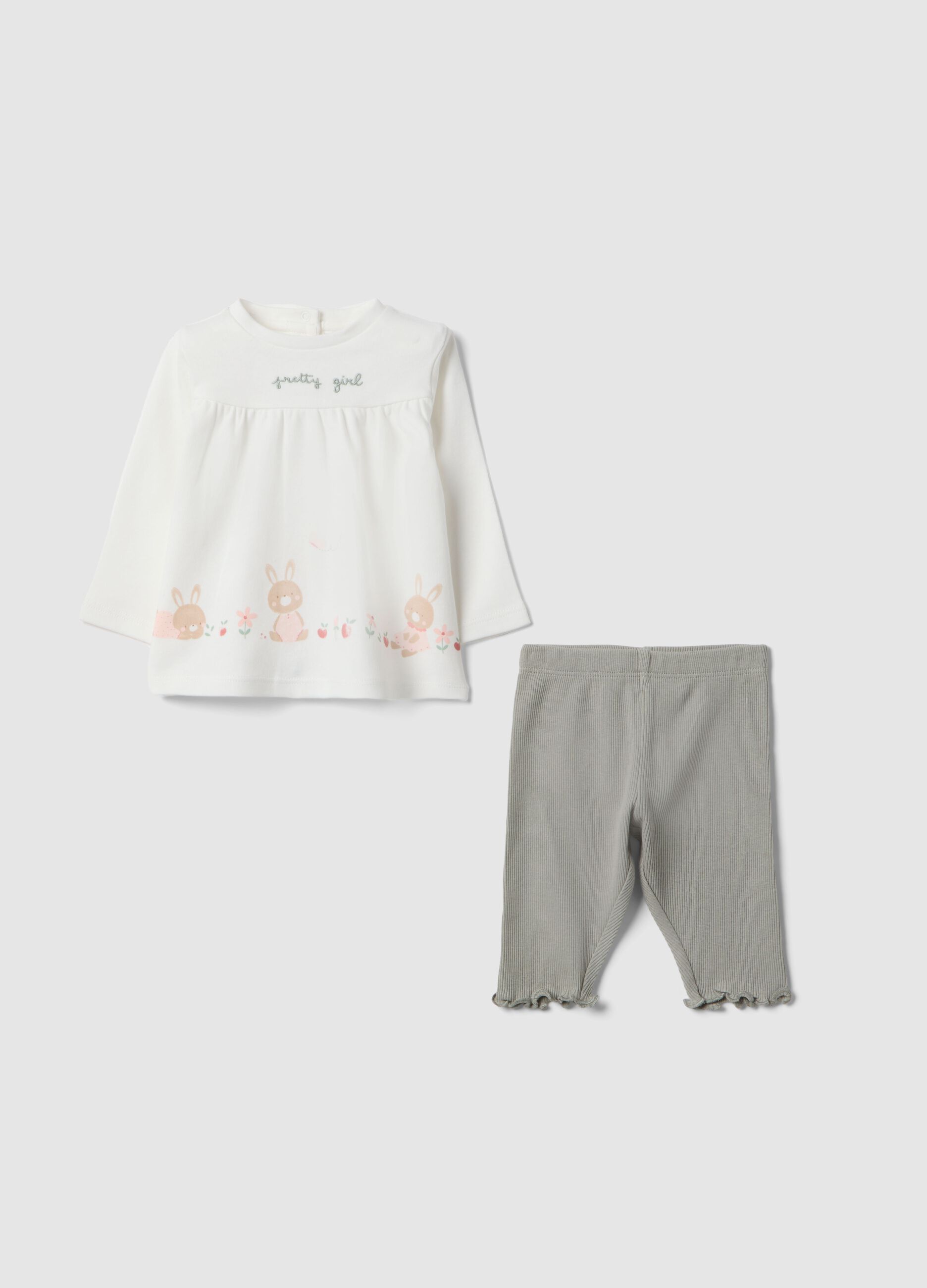 White and grey organic cotton set for baby girls
