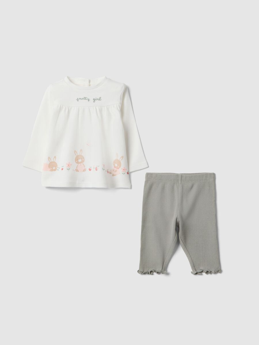 White and grey organic cotton set for baby girls_0