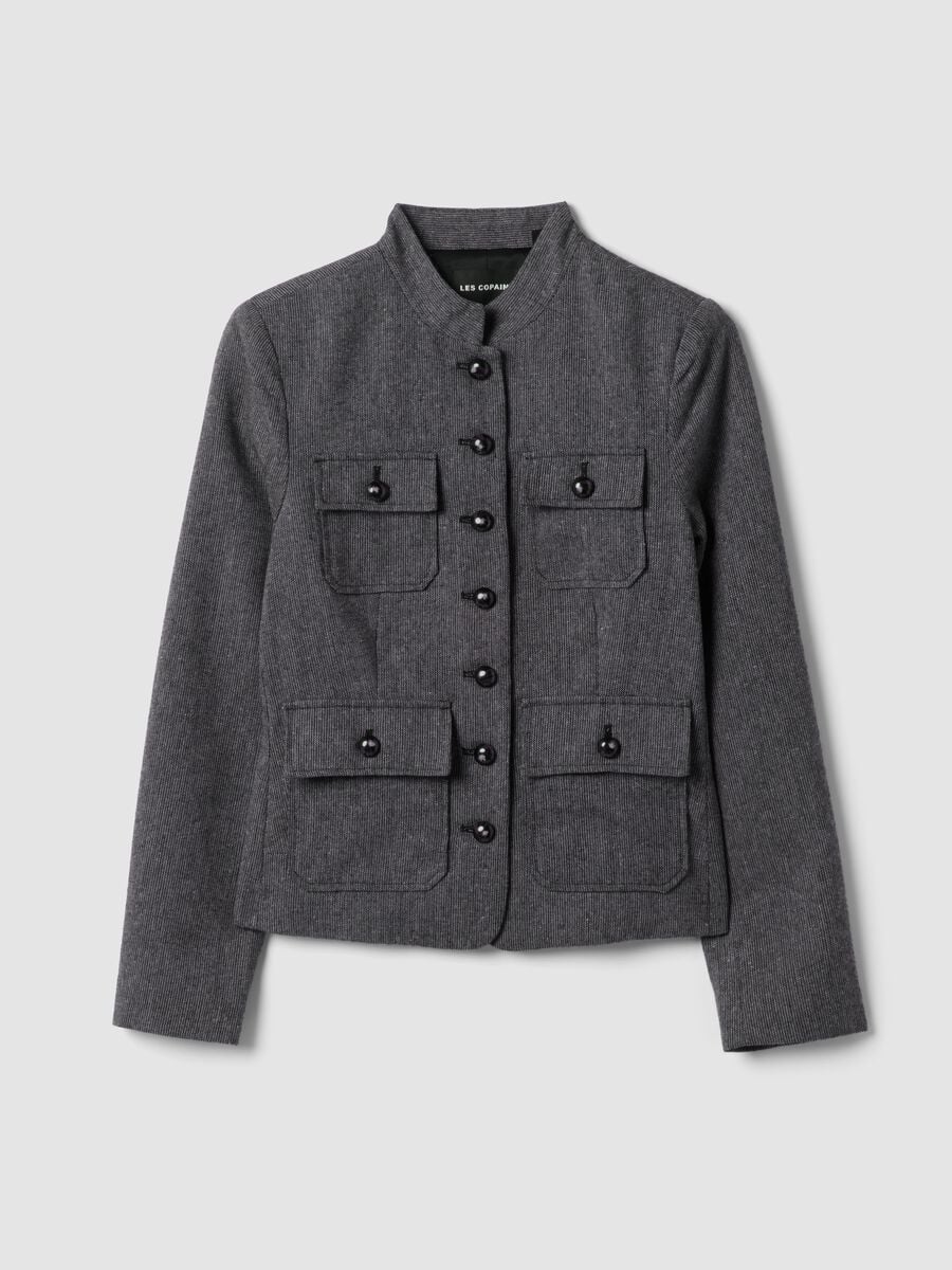 Blazer grigio in misto lana e viscosa slim fit_4