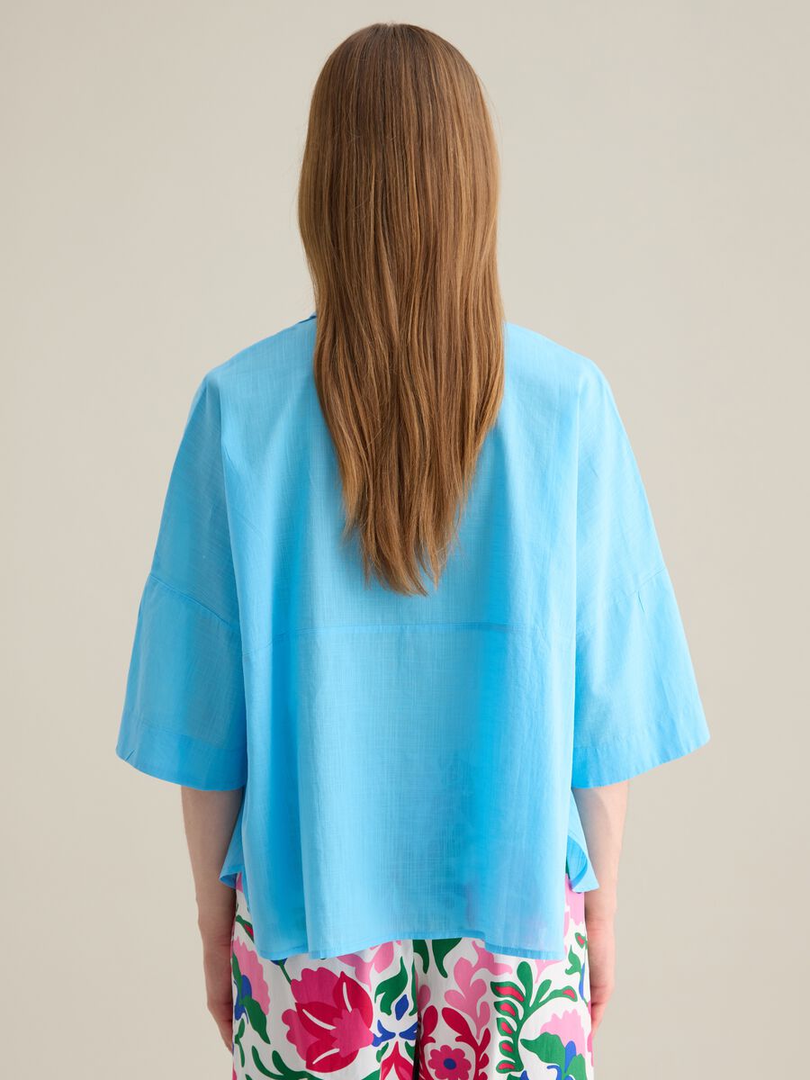 Women's blue oversized pure cotton shirt_3