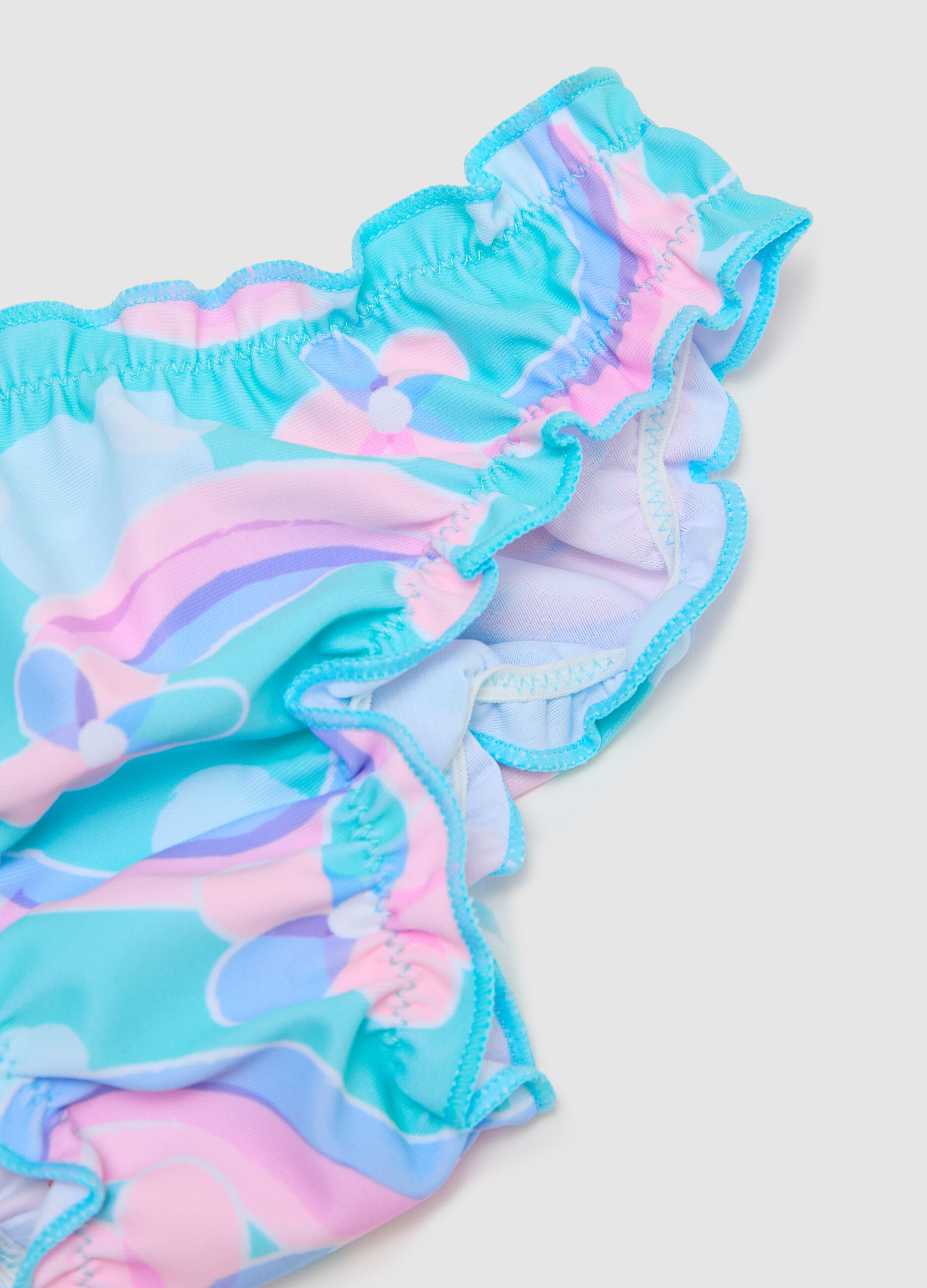 Girls’ bikini in multicoloured stretch fabric with print