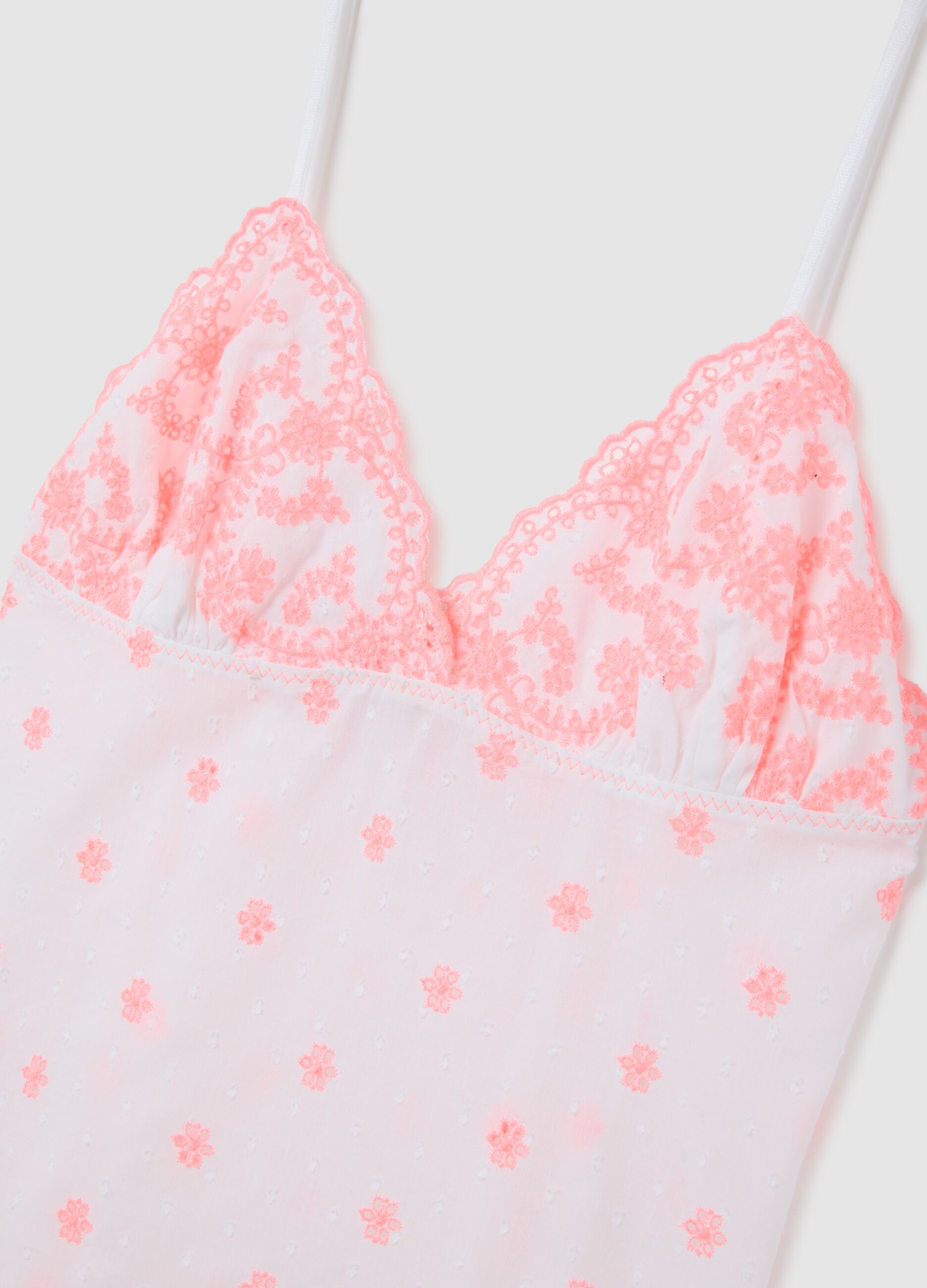 Top pigiama da donna in puro cotone con ricami