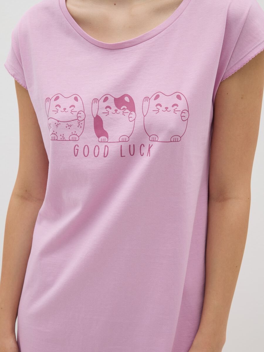Vestito in puro cotone rosa con gatti_2