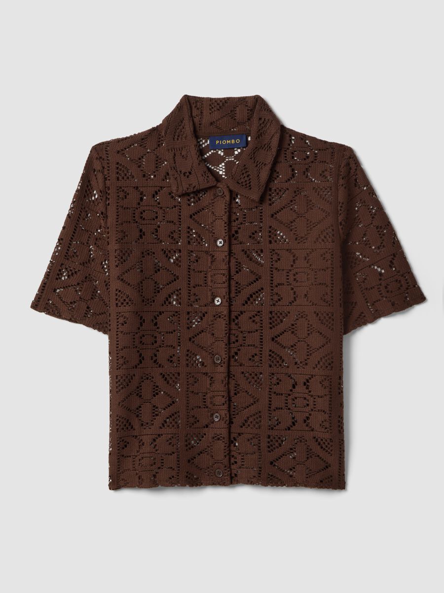 Brown open-knit short-sleeve polo shirt, regular fit_4