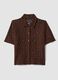 Brown open-knit short-sleeve polo shirt, regular fit_4
