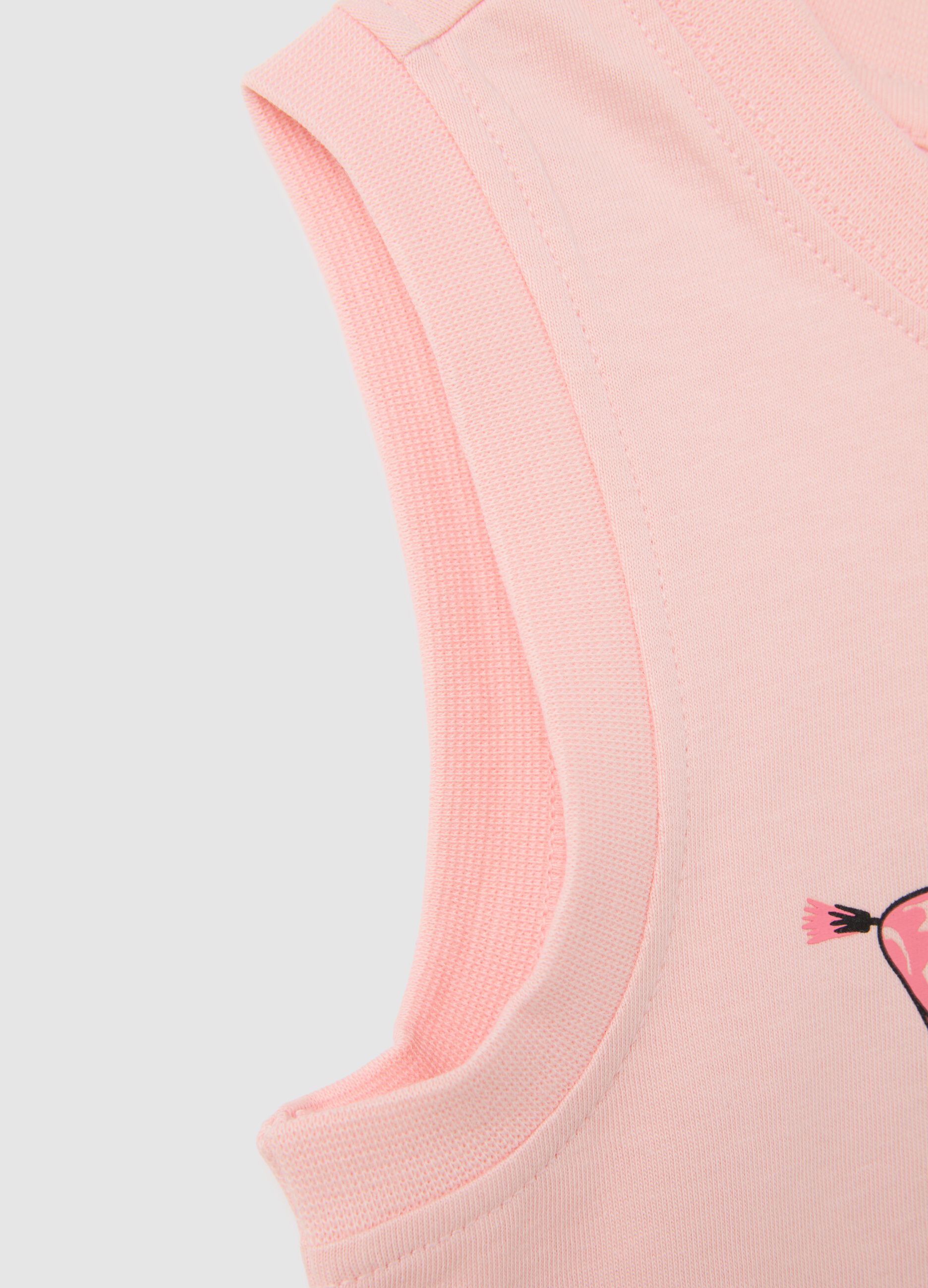 Girl's pink pure cotton T-shirt regular fit with cat print