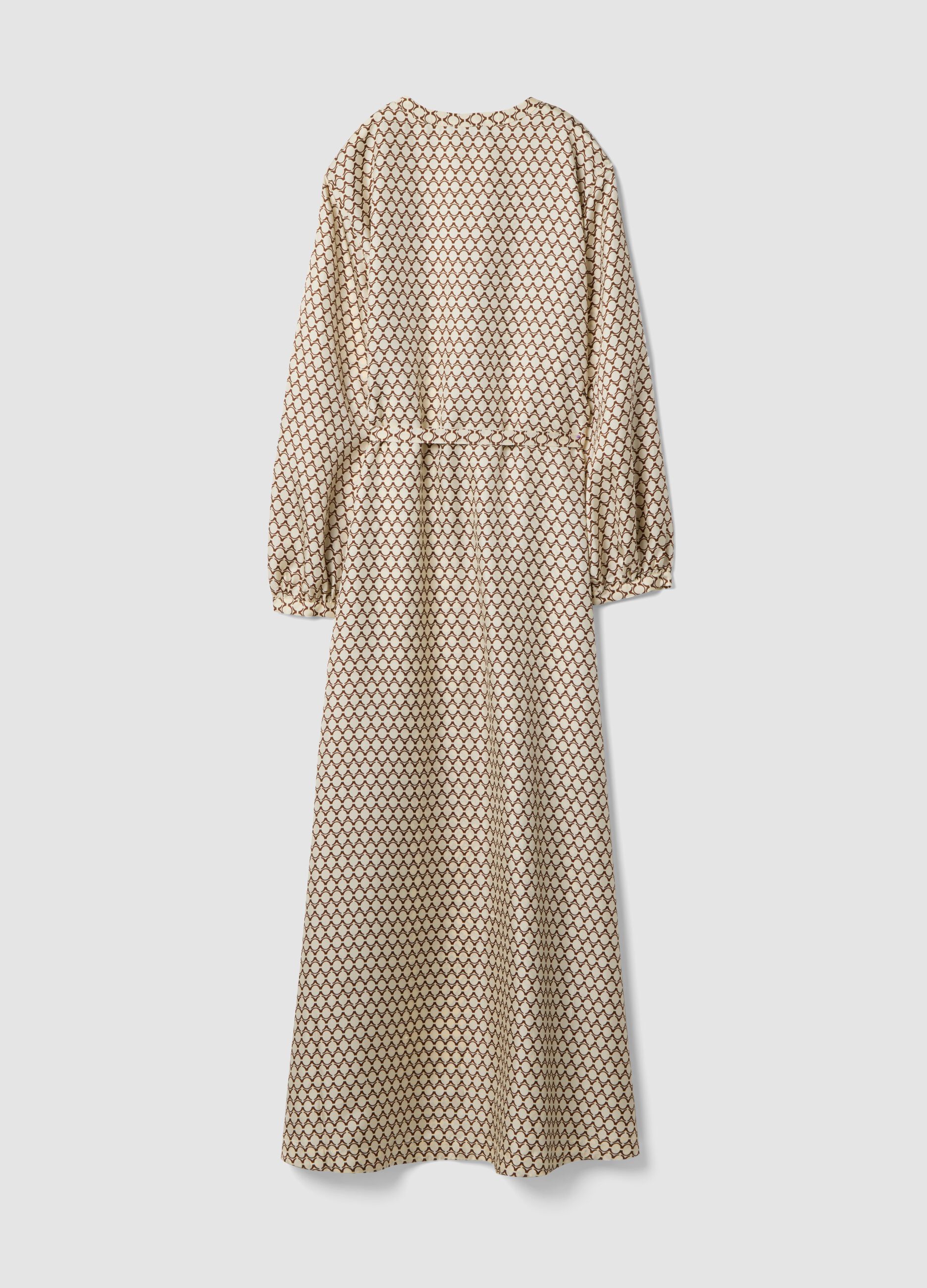 White pure silk slim-fit dress with pattern