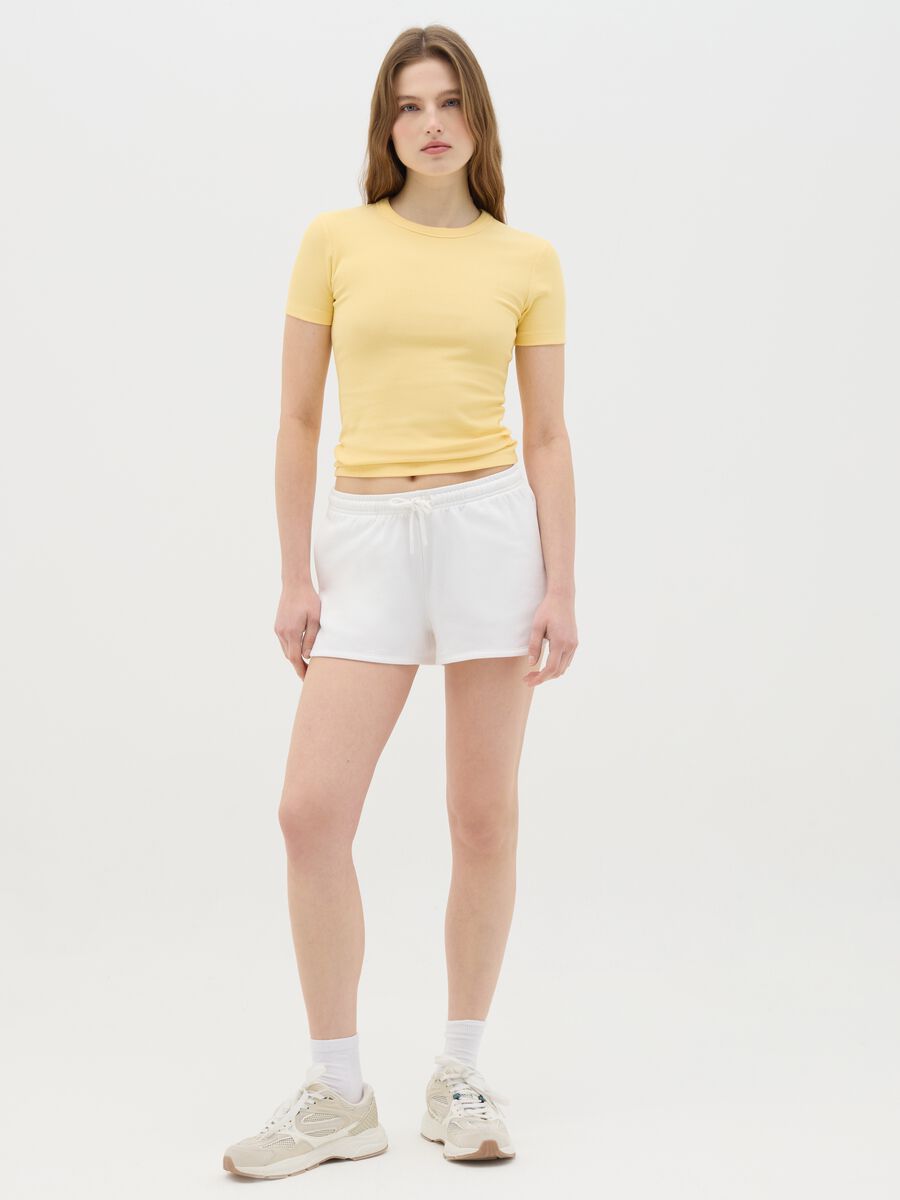 Yellow short-sleeved stretch cotton T-shirt OVS_1