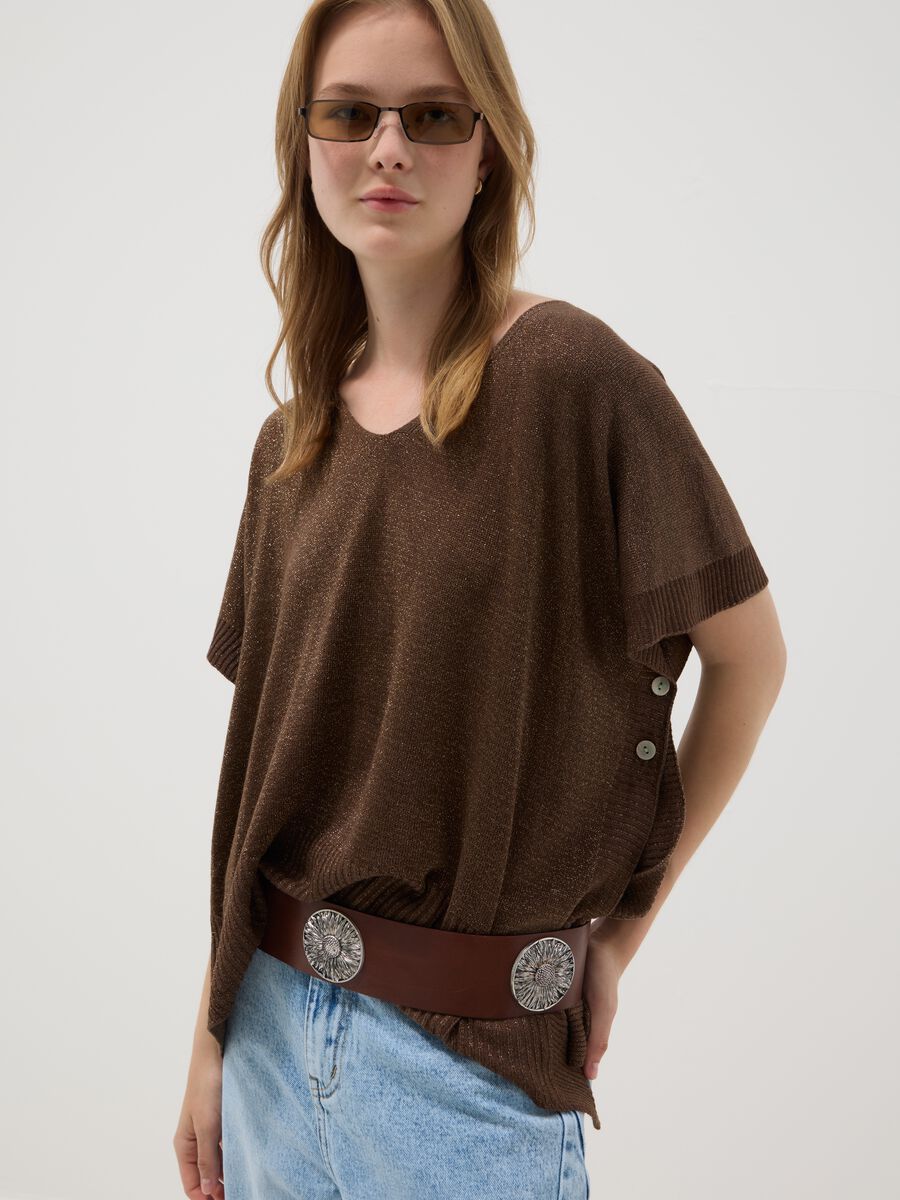 Maglia marrone in misto modal con scollo a V_0