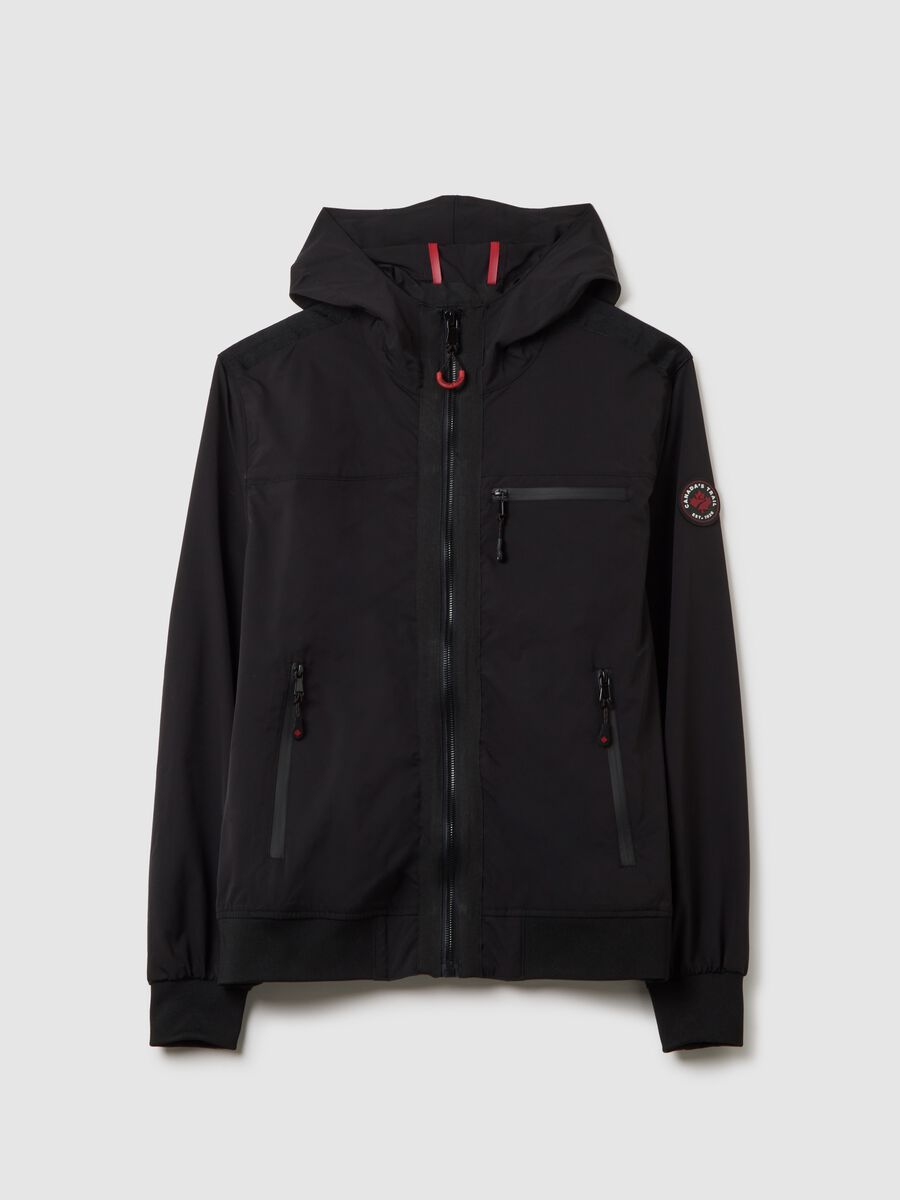 Black jacket in heavy fabric with hood and zip_4
