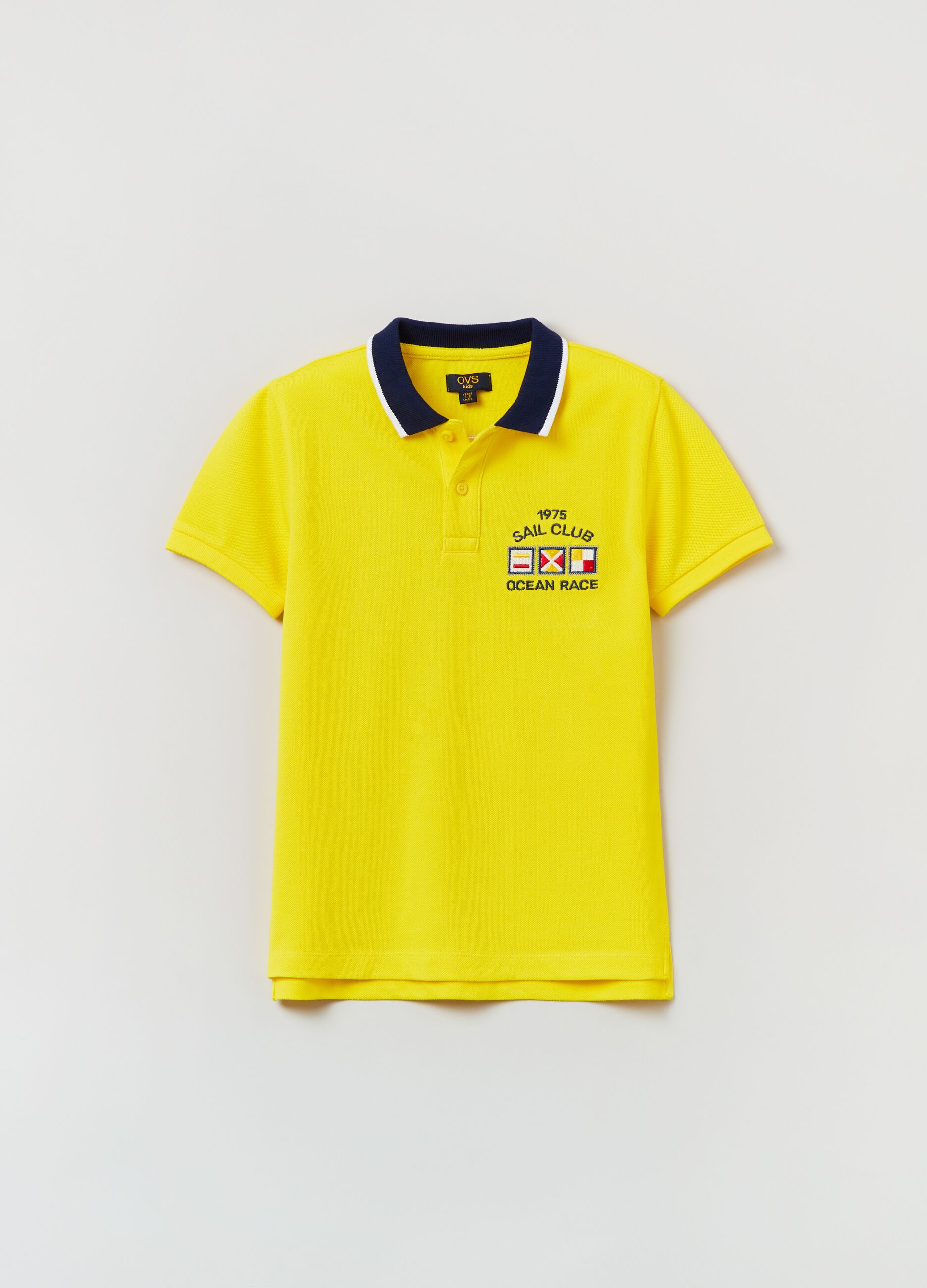 Cotton piquet polo shirt with lettering patch