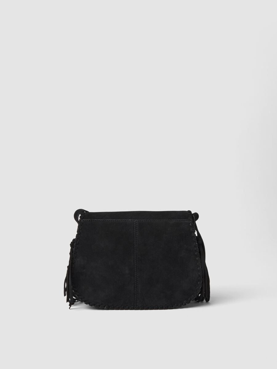 Black genuine leather fringed bag_1