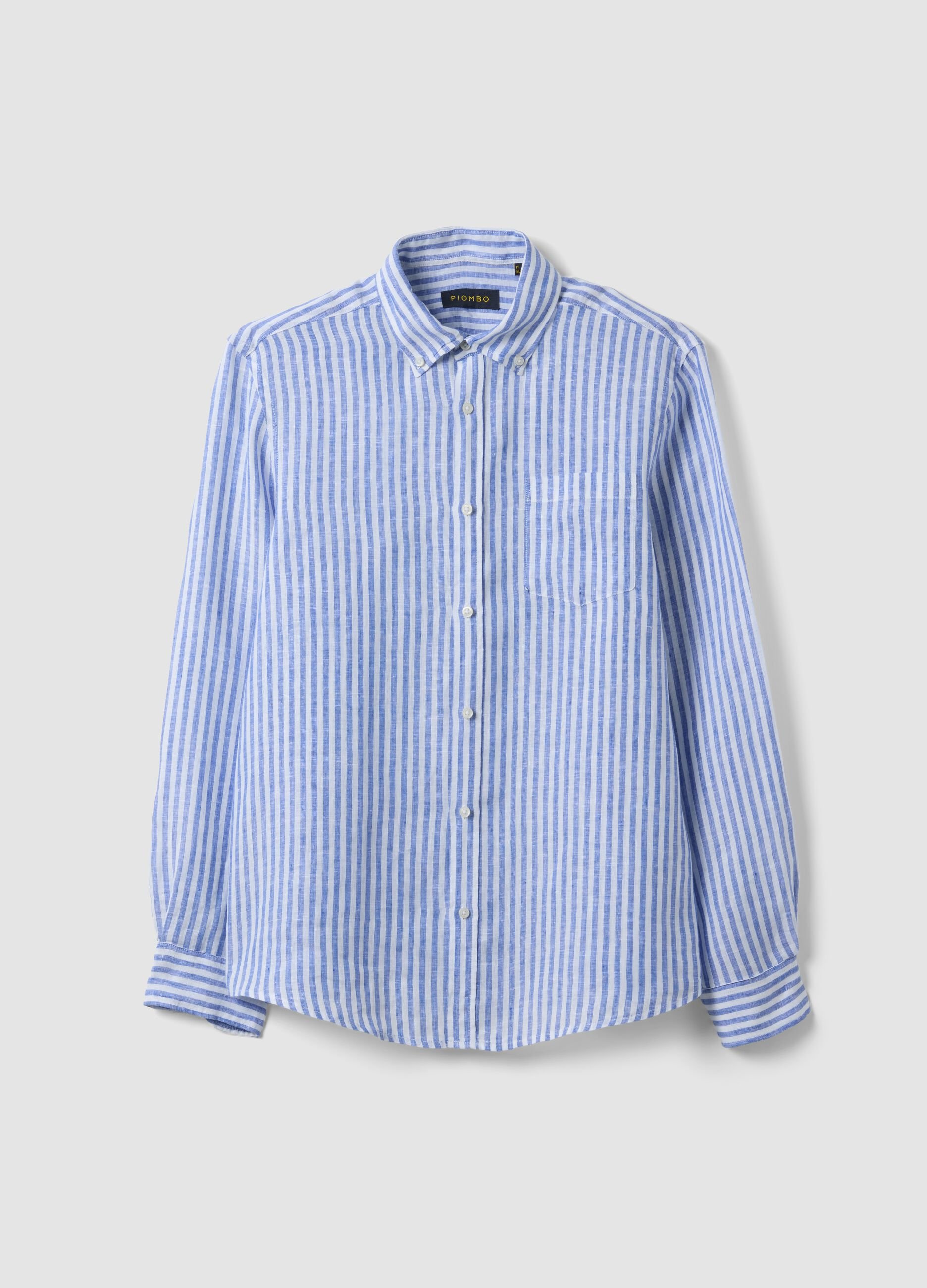 Blue striped pure linen shirt &ndash; regular fit