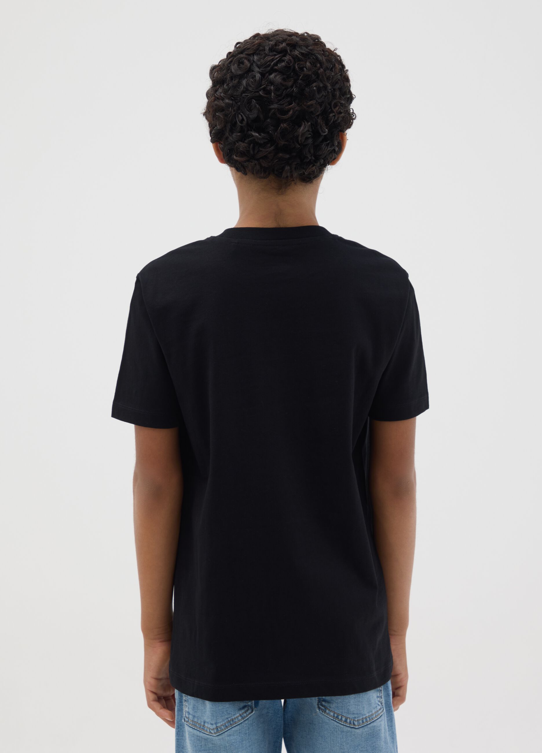 Boys' black pure cotton regular fit t-shirt with print