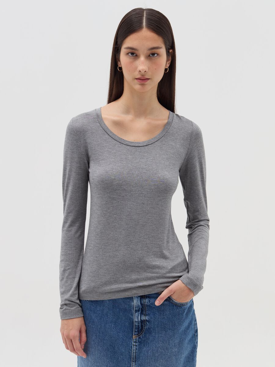 Long-sleeved T-shirt in stretch viscose_0