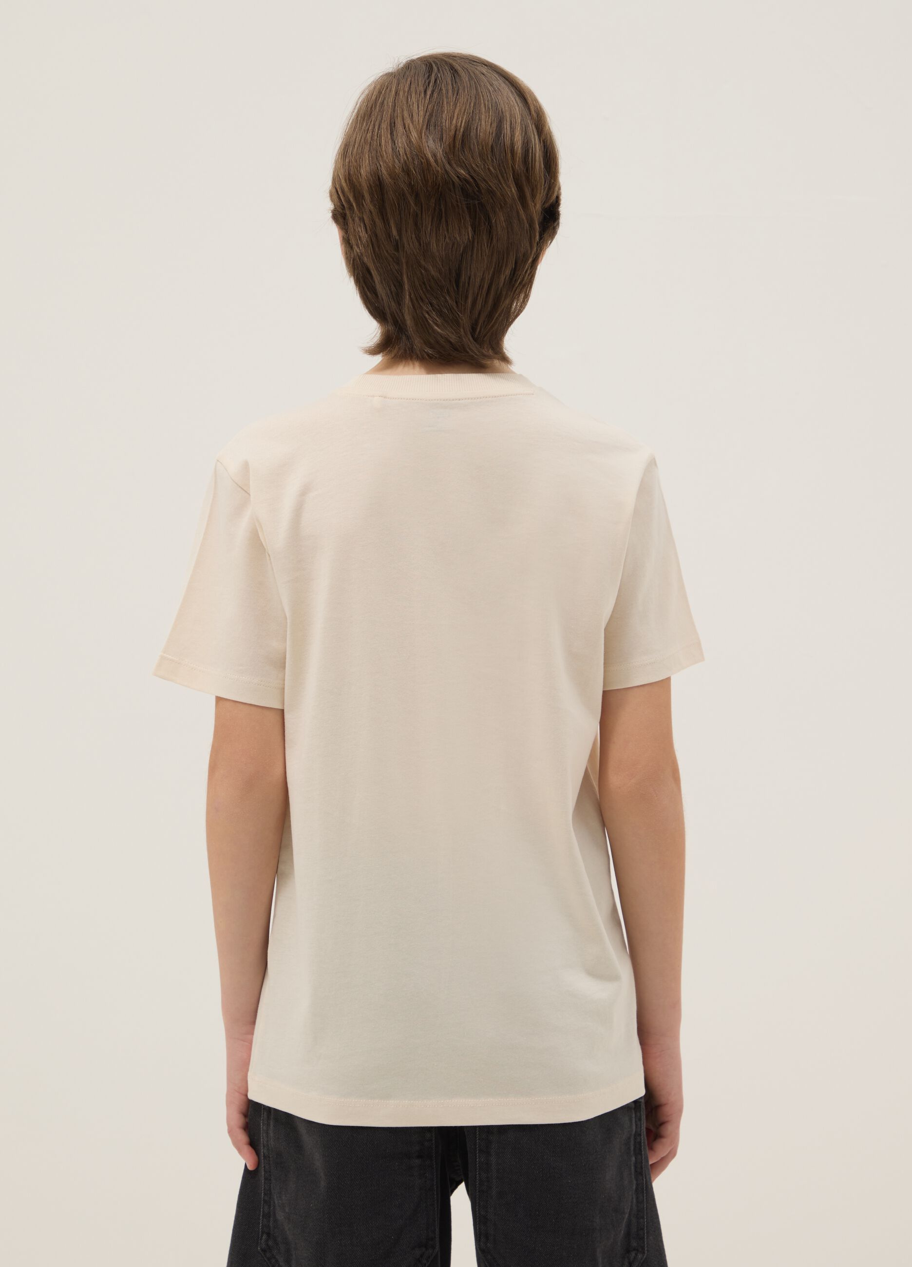 Boy's regular fit beige pure cotton T-shirt with print