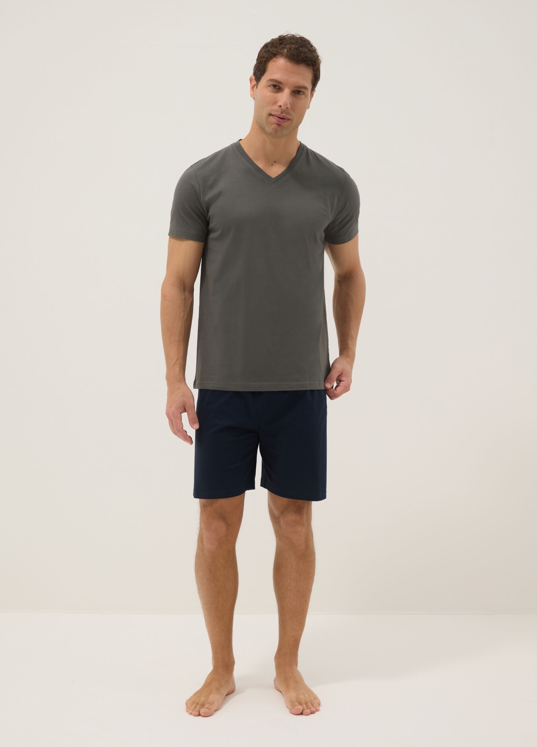 Multicoloured pure cotton short pyjamas with regular fit and V-neck