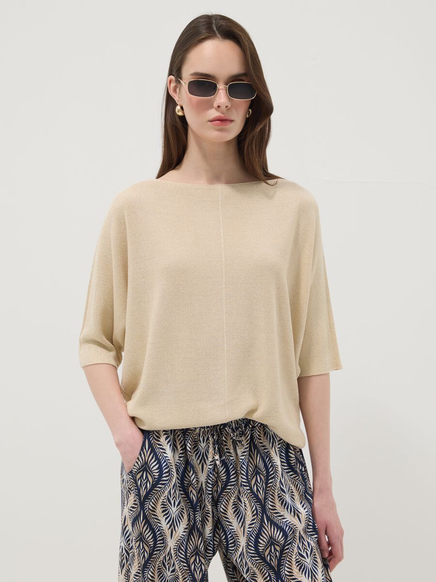 Beige viscose-blend regular-fit T-shirt_1